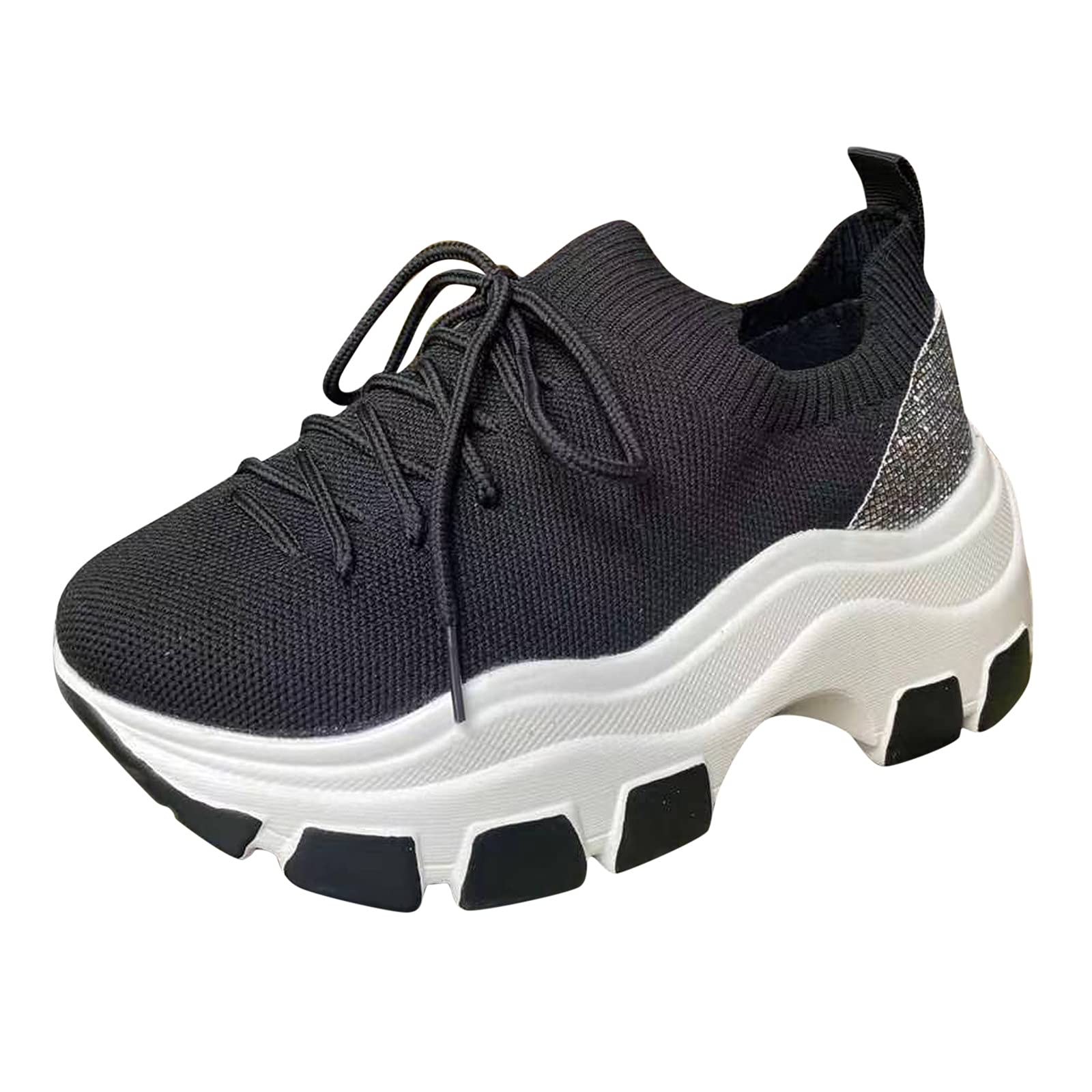 Women's Platform Sneakers - Fashion Lace-Up Wedge Mesh Glitter Casual Shoes for Walking & Outdoor Activities | Comfortable Women's Size Sneakers for Daily Wear, Workouts & Street Style