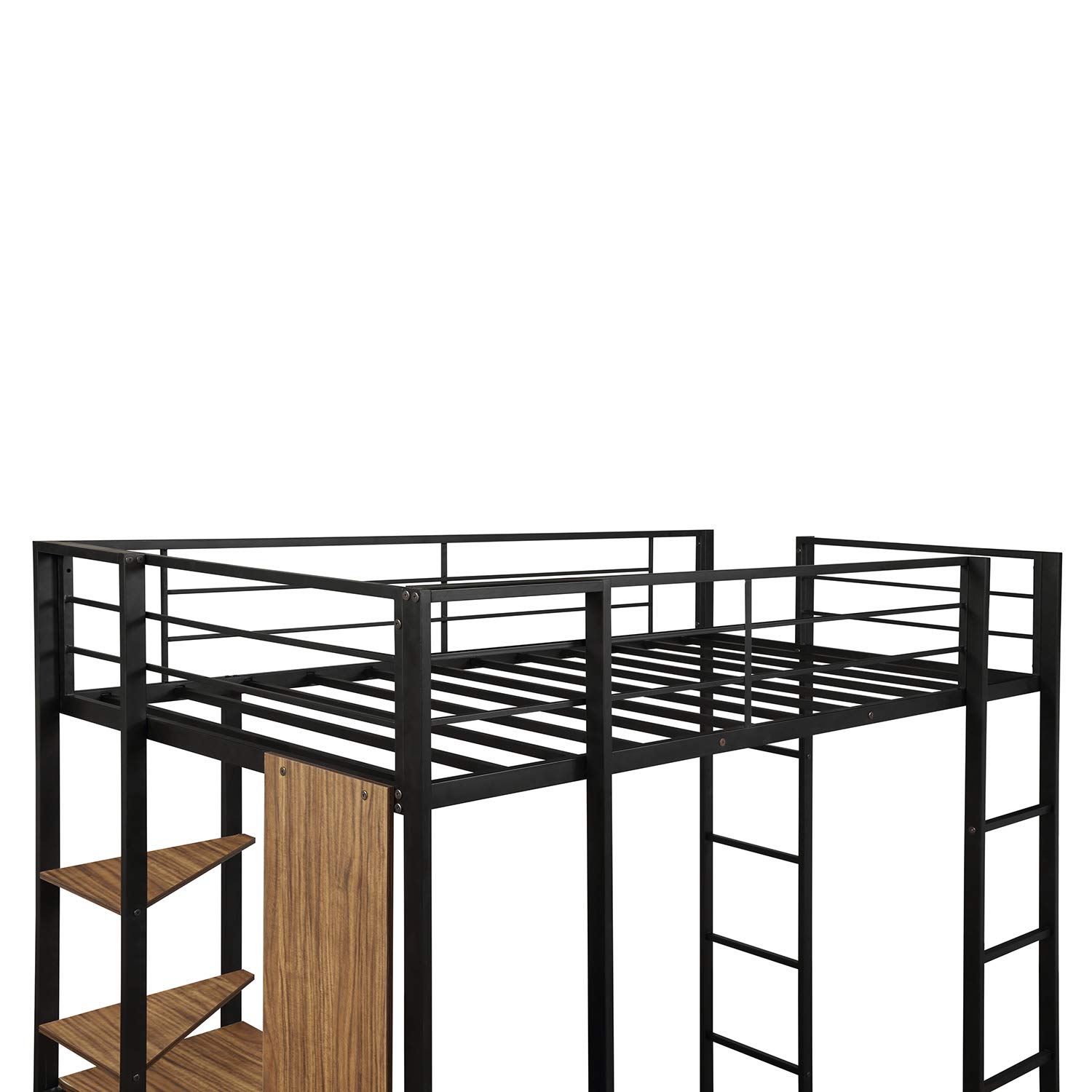 Twin Size Metal Loft Bed with Ladder & Built-in Desk - Sturdy Guardrail, Space-Saving Design, No Box Spring Required (Black) - Perfect for Small Bedrooms, Dorms & Kids Rooms
