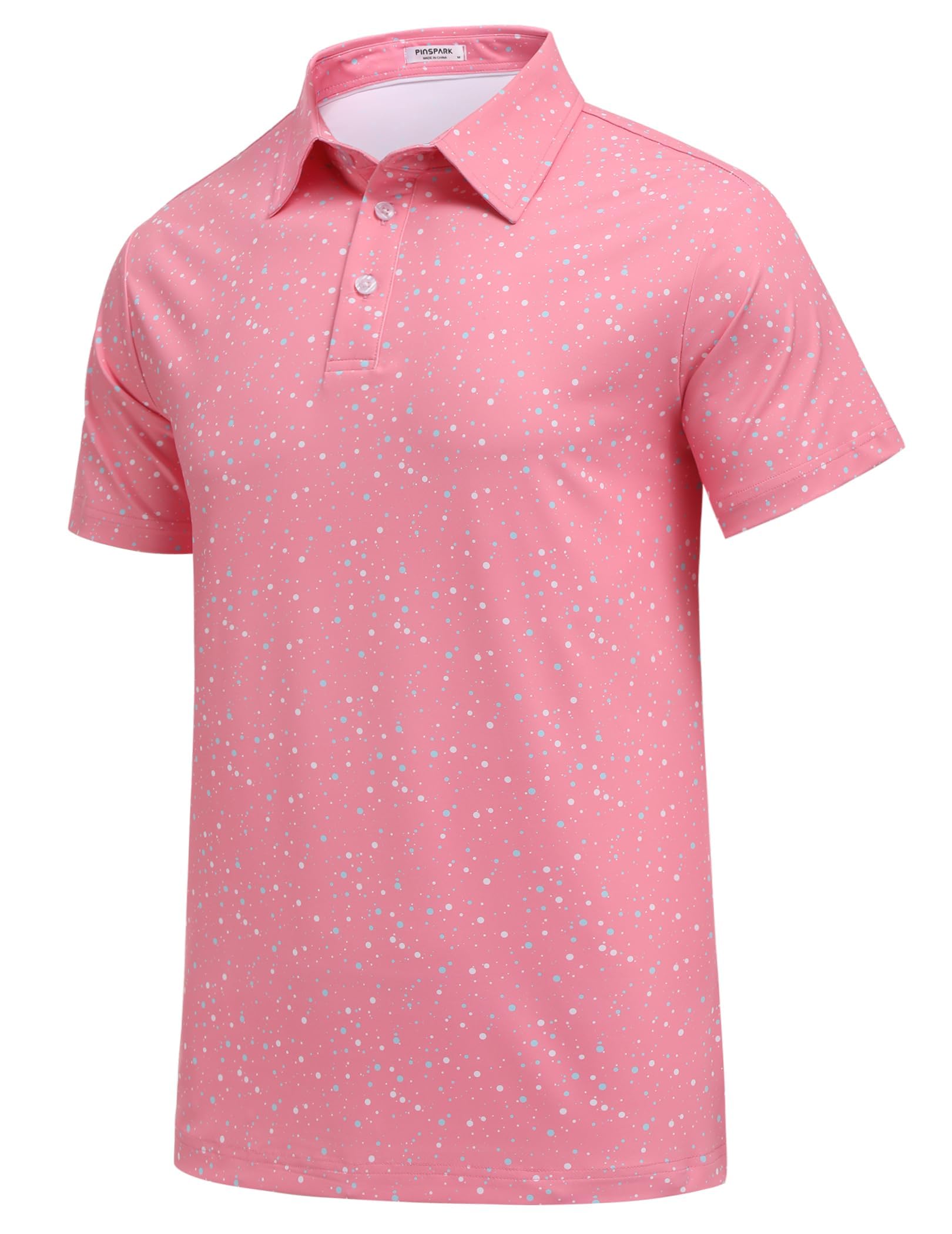 **PINSPARK Men's Moisture Wicking Performance Polo Shirt - Dry Fit Golf Shirt with Breathable Fabric, UV Protection & Stylish Summer Print - Perfect for Golf, Casual Wear & Outdoor Activities**