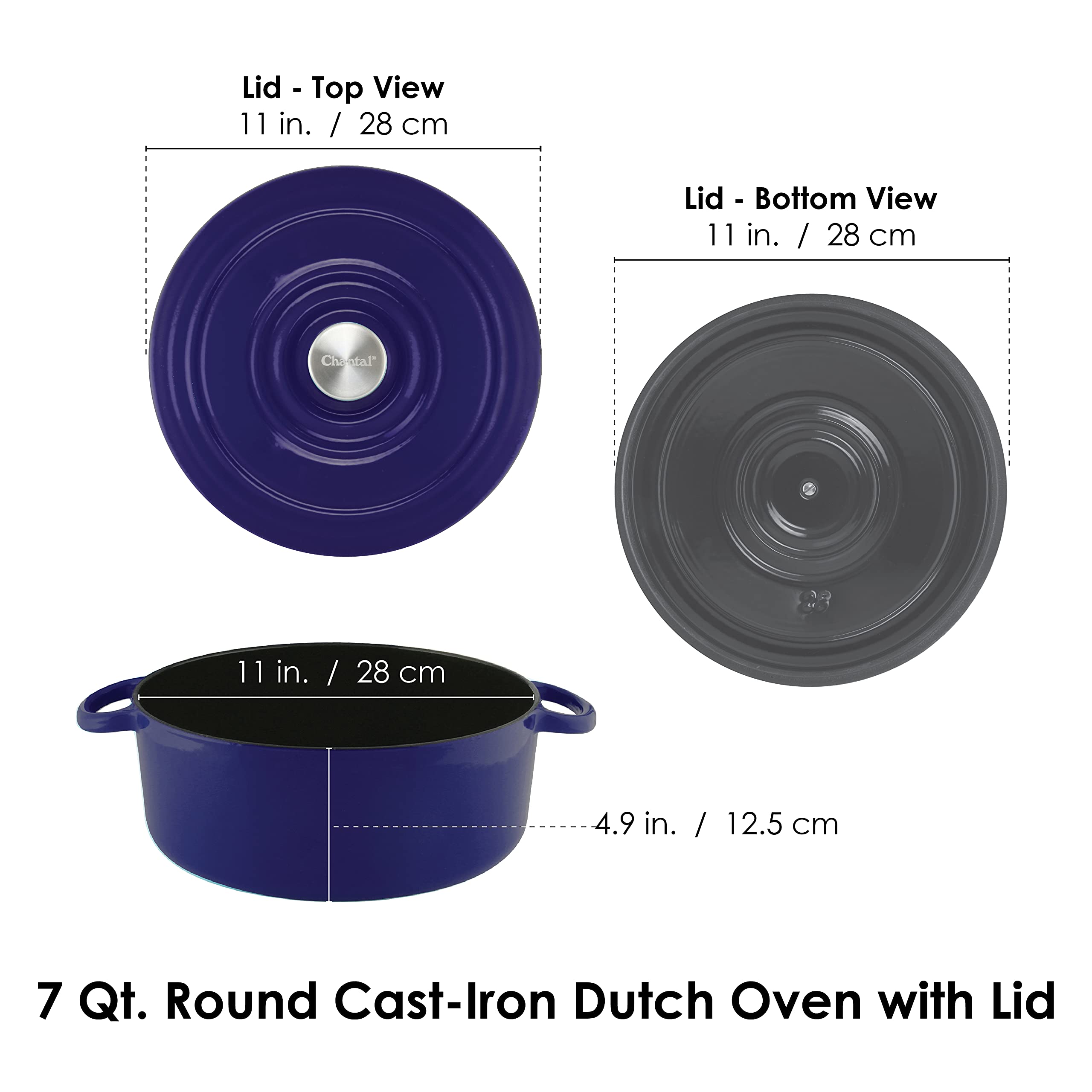 Premium Chantal Enameled Cast Iron Cookware 4-Piece Set - Cobalt Blue - Durable Kitchen Essentials for Baking, Roasting & Stovetop Cooking