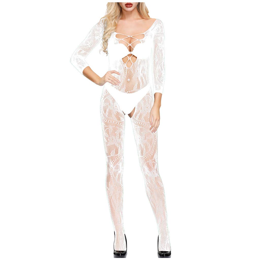 Sexy Hollow Out Mesh Lingerie Set - Transparent Fishnet Underwear & Stockings for Women | White | Perfect for Boudoir, Role Play & Sensual Nights