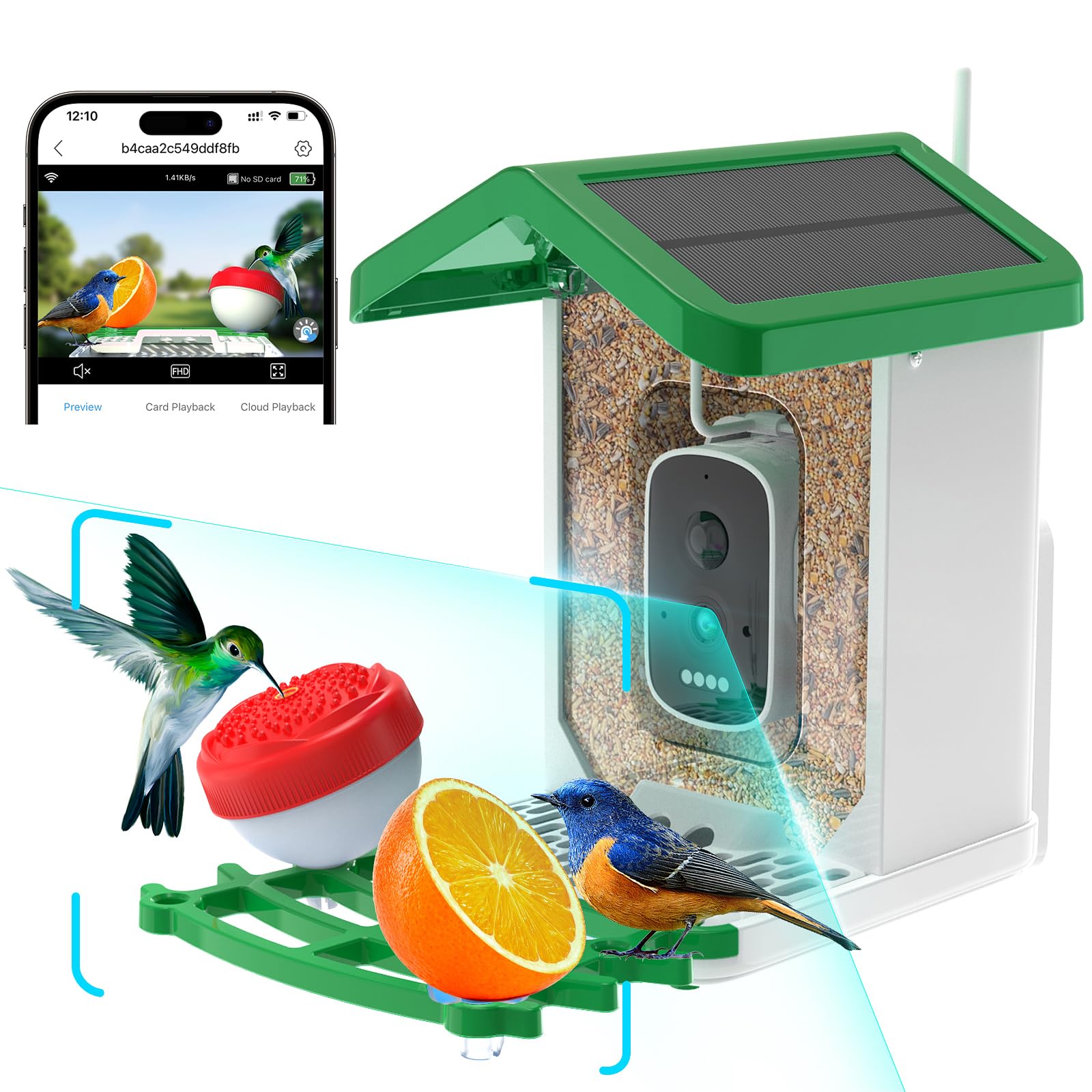 Smart AI Bird Feeder with Camera - Solar Powered Wireless 1080P HD Bird Watching Camera with Auto Recording & Instant Notifications - Perfect for Backyard Bird Watching, Wildlife Monitoring & Nature Enthusiasts