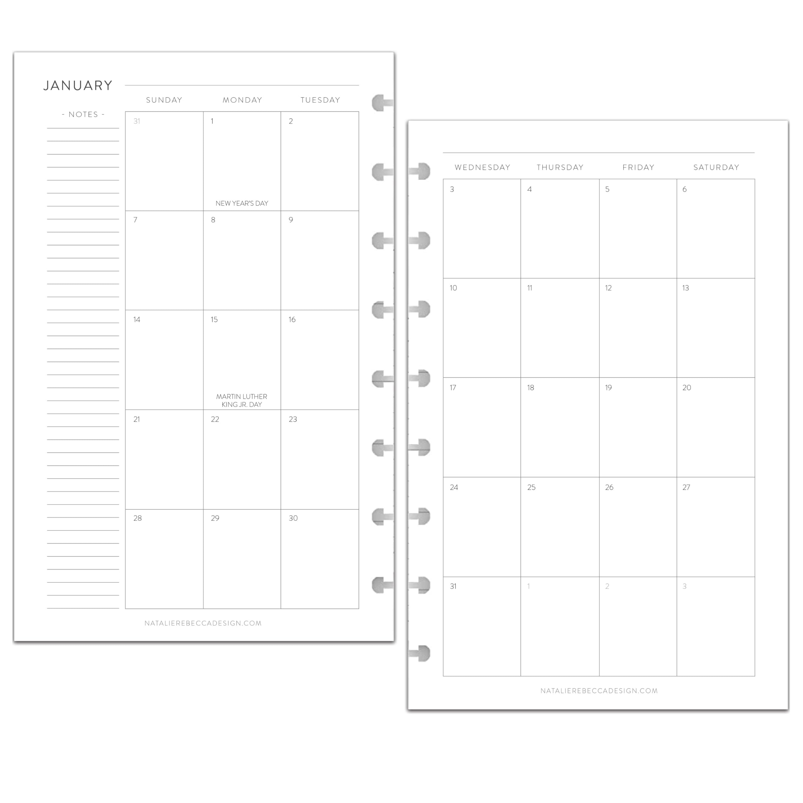 BetterNote 2025 Monthly Calendar Refill for Discbound Notebooks - Compatible with Happy Planner, Levenger Circa, Arc Staples, TUL Office Depot & InkWell Press (Classic, 8-Disc, 5.5