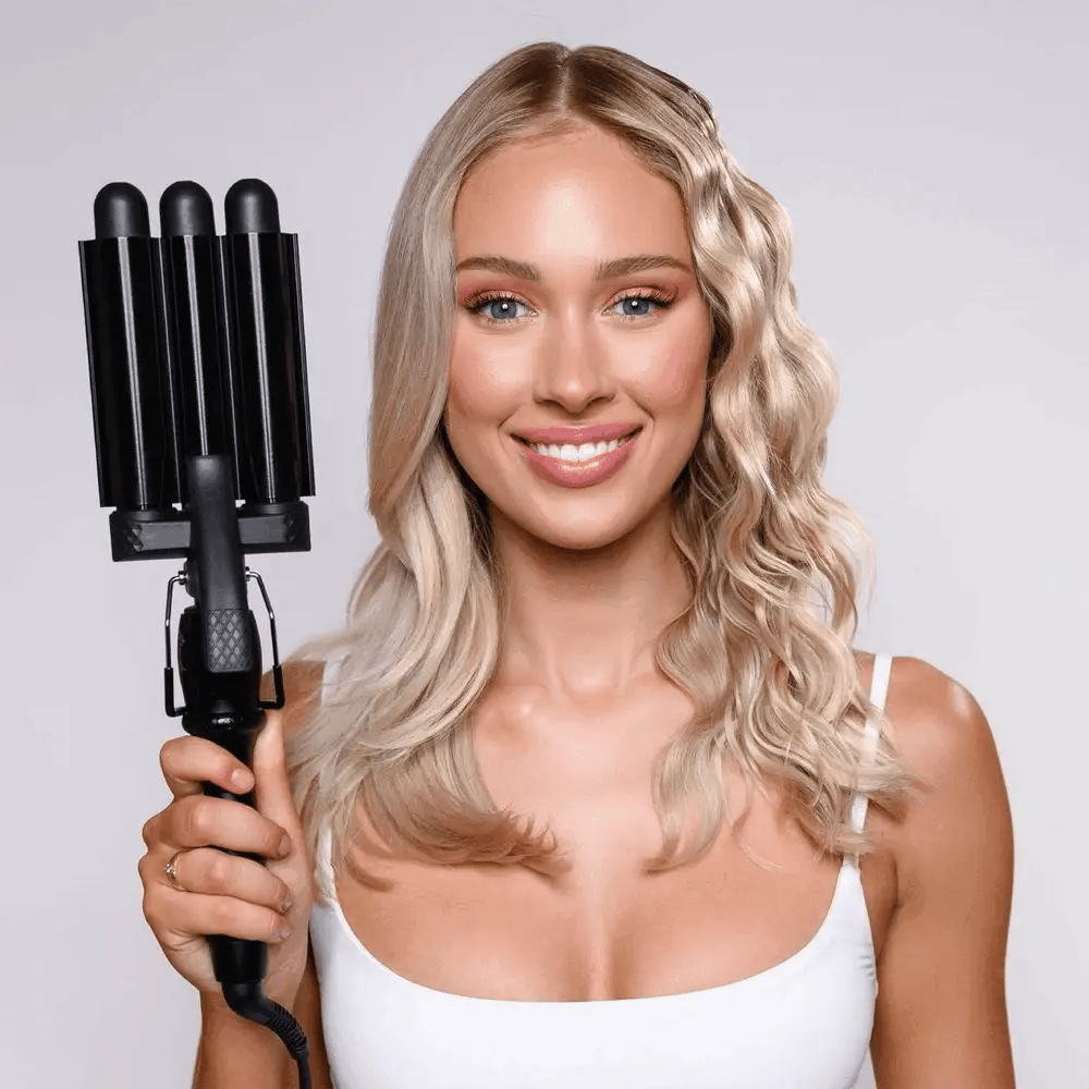 Styling Pro Mini Waver Hair Curling Iron - 3 Barrel Waver for Beach Waves & Textured Hairstyles | Perfect for Home Use, Travel & Salon Styling