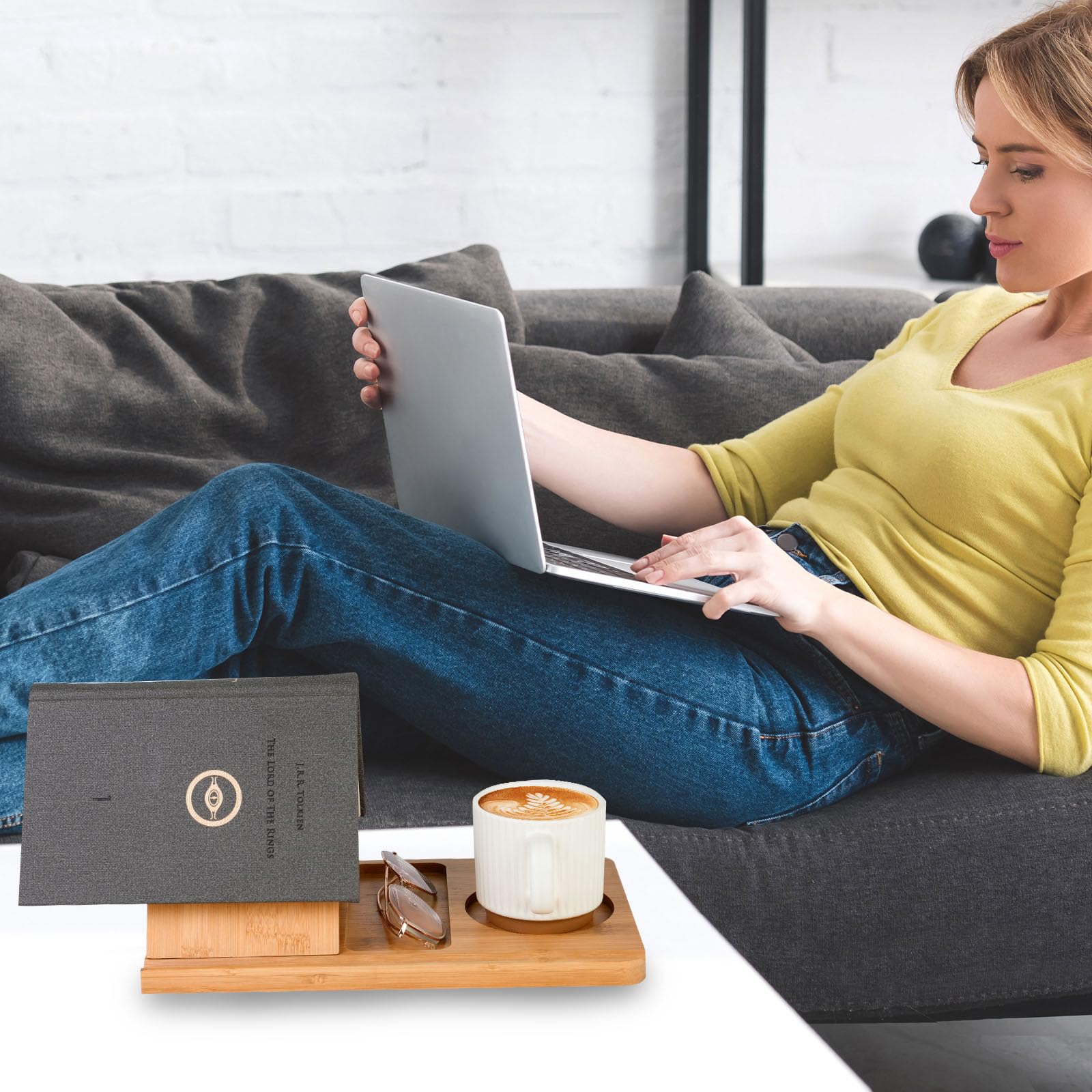 Bamboo Book Stand Holder - Adjustable Triangle Book Rest with Cup Holder & Page Clip - Perfect for Reading in Bed, Office, or Living Room - Great Gift for Book Lovers, Birthday & Father's Day