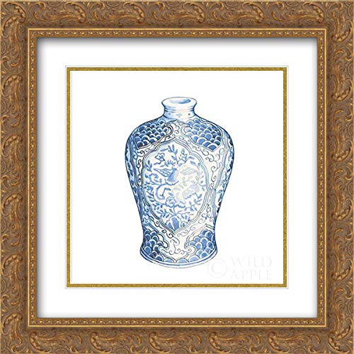 Wild Apple Portfolio 15x15 Inch Gold Ornate Framed Double Matted Museum Art Print - Ginger Jar I on White - Perfect for Living Room, Bedroom & Office Wall Decor