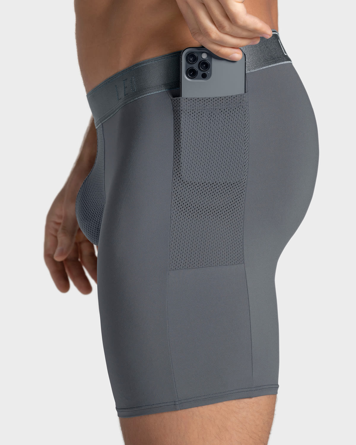 Breathable Long Athletic Boxer Briefs with Side Pocket - Moisture-Wicking Men's Underwear for Sports & Workout