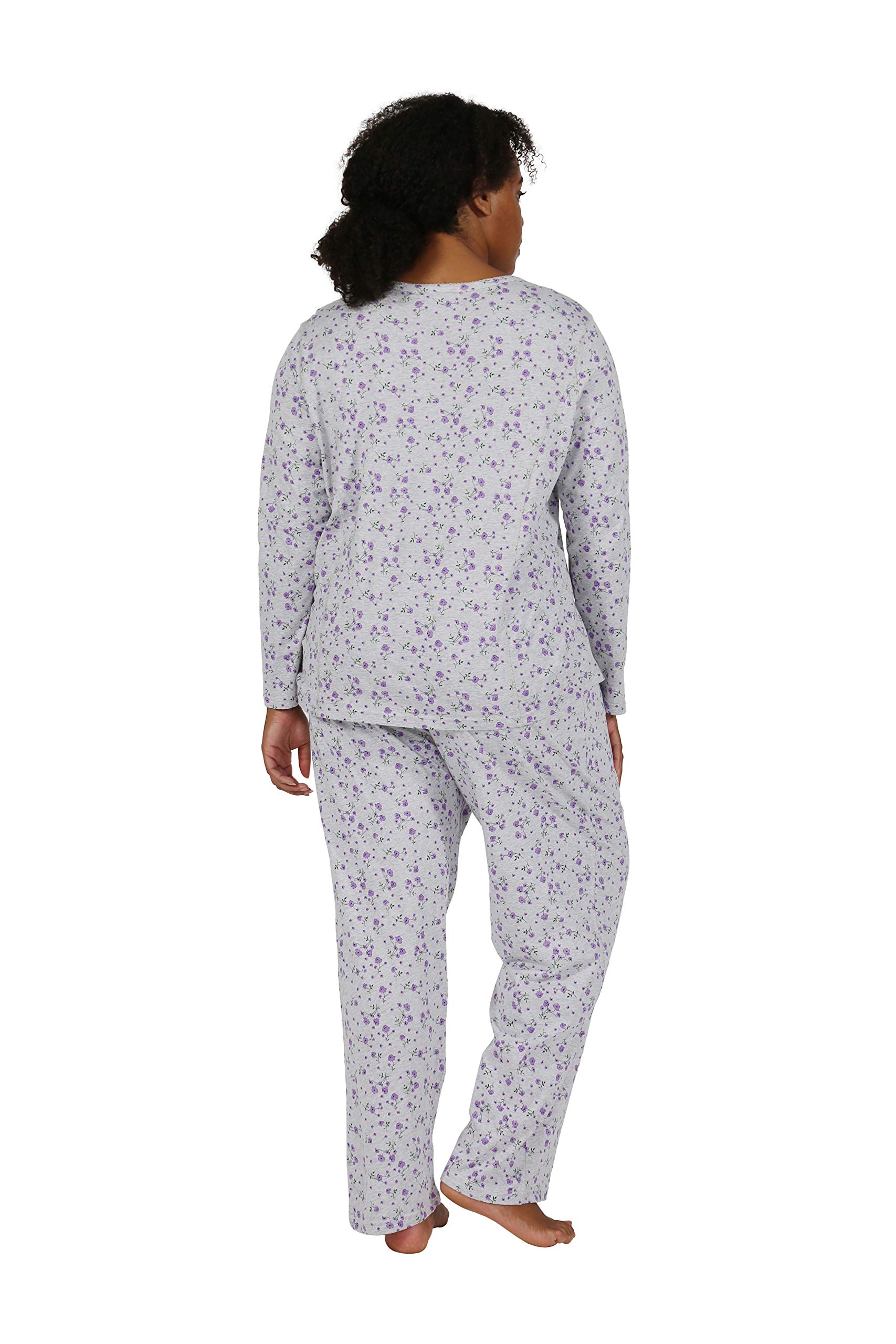 LA CERA Women's Plus Size Floral Print Cotton Pajama Set - Soft Long Sleeve Snap Front Nightwear with Side Pockets | Lightweight Sleepwear for Relaxing at Home & Cozy Lounging
