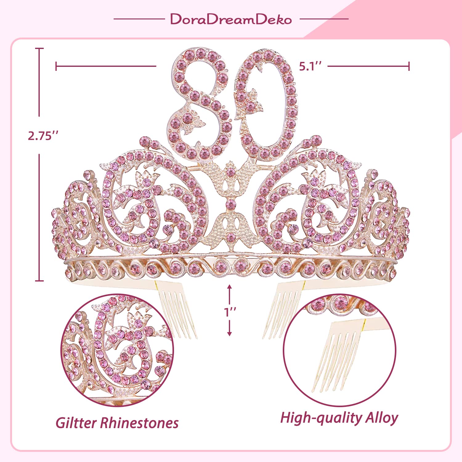 80th Birthday Sash and Tiara Set for Women - Sparkling Glitter Sash & Gold Rhinestone Crown | Elegant 80th Birthday Gift for Mom, Grandma | Perfect for Milestone Celebrations, Parties & Queen of the Day Moments