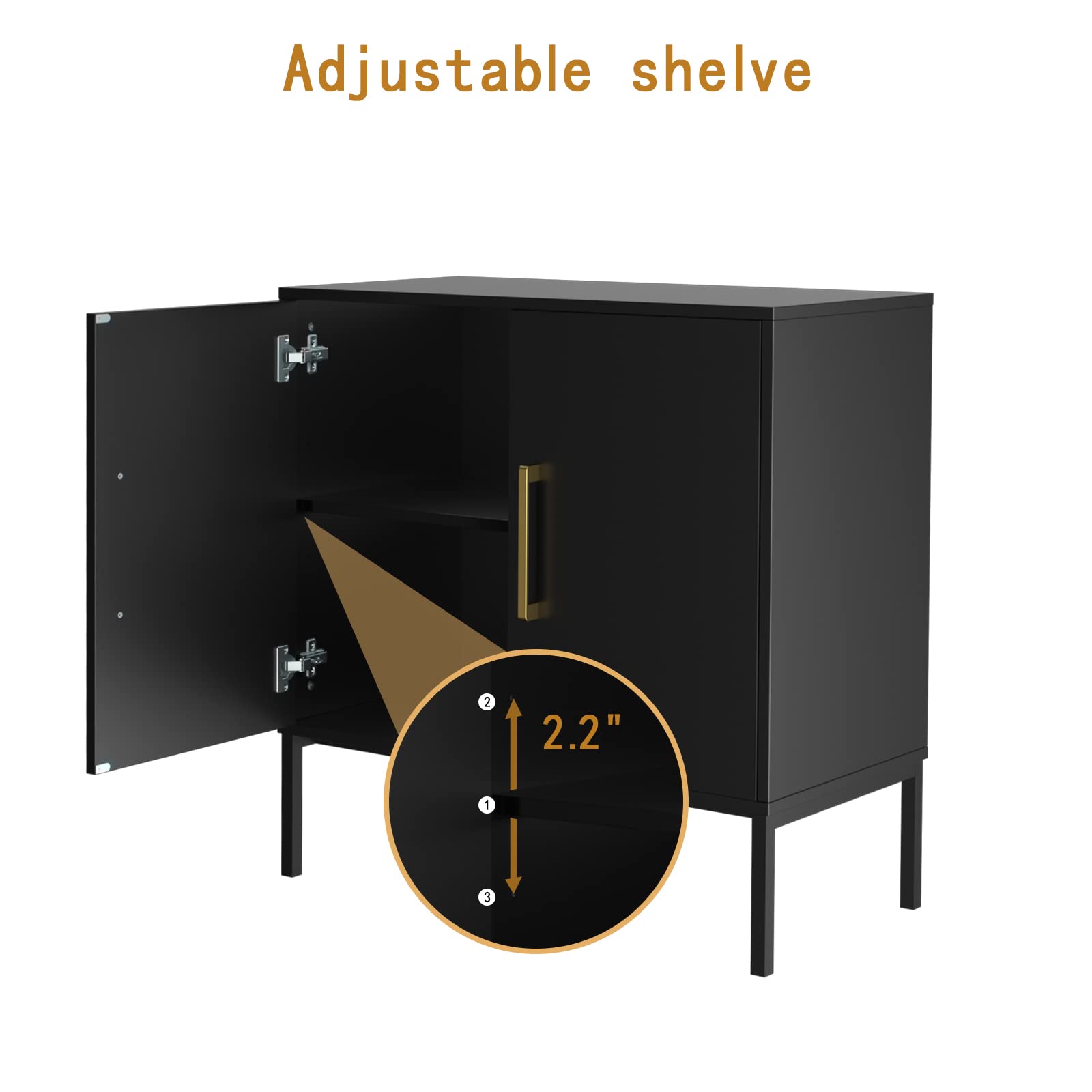 JOZZBY Modern Wooden Buffet Cabinet with Storage - 2-Door Free Standing Sideboard with Adjustable Shelves, Black Accent Cabinet for Living Room, Kitchen, Hallway - Perfect for Dining Room Storage, Entryway Organization & Home Decor