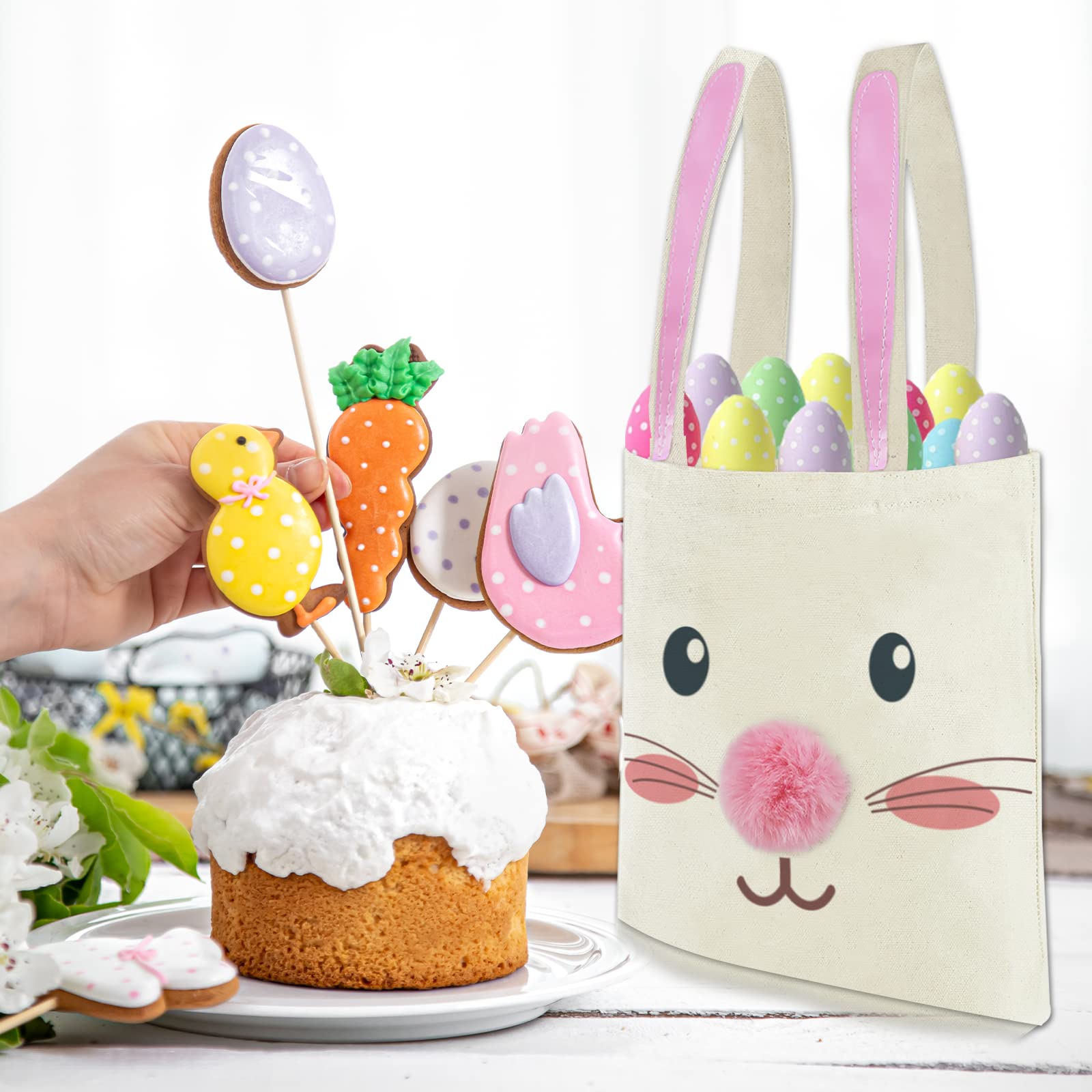Easter Bunny Canvas Tote Bag for Kids - Reusable Easter Basket for Egg Hunt, Easter Party Favors & Spring Celebrations - Cute Easter Gift for Boys & Girls