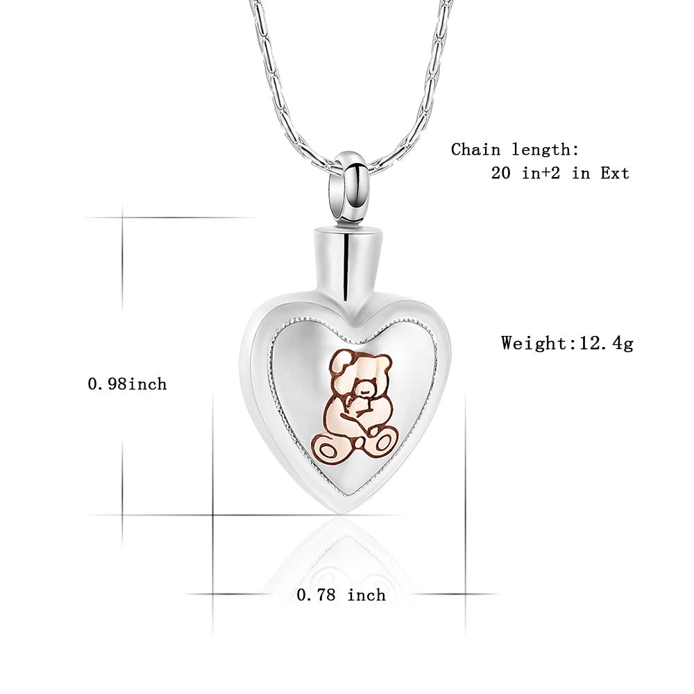 ConstantLife Memorial Teddy Bear Heart Charm Pendant Necklace - Stainless Steel Urn Jewelry for Ashes Keepsake - Perfect for Remembrance Gifts, Sympathy Jewelry & Memorial Services
