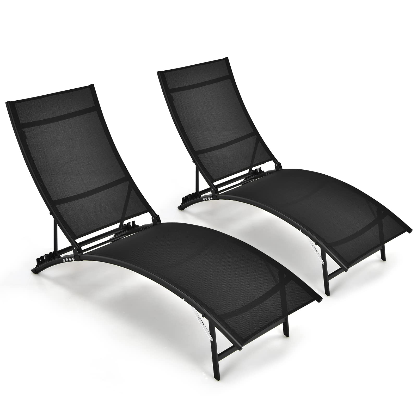 Giantex Outdoor Chaise Lounge Set of 2 - Foldable Pool Lounge Chairs with 5-Position Adjustable Backrest, Quick-Drying Fabric - Patio Lounger for Backyard, Beach, Lawn & Sunbathing - Perfect for Poolside Relaxation, Summer Vacation & Outdoor Lounging (Black)