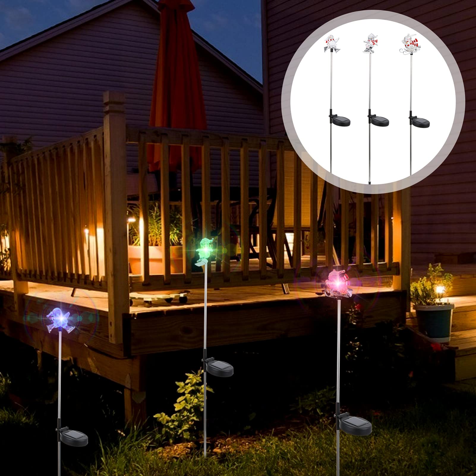 Uonlytech 3pcs Snowman Solar LED Lights - Waterproof Outdoor Christmas Decoration for Lawn, Garden & Courtyard | Solar-Powered Snowman Plug Lights for Holiday, Patio & Yard Decor