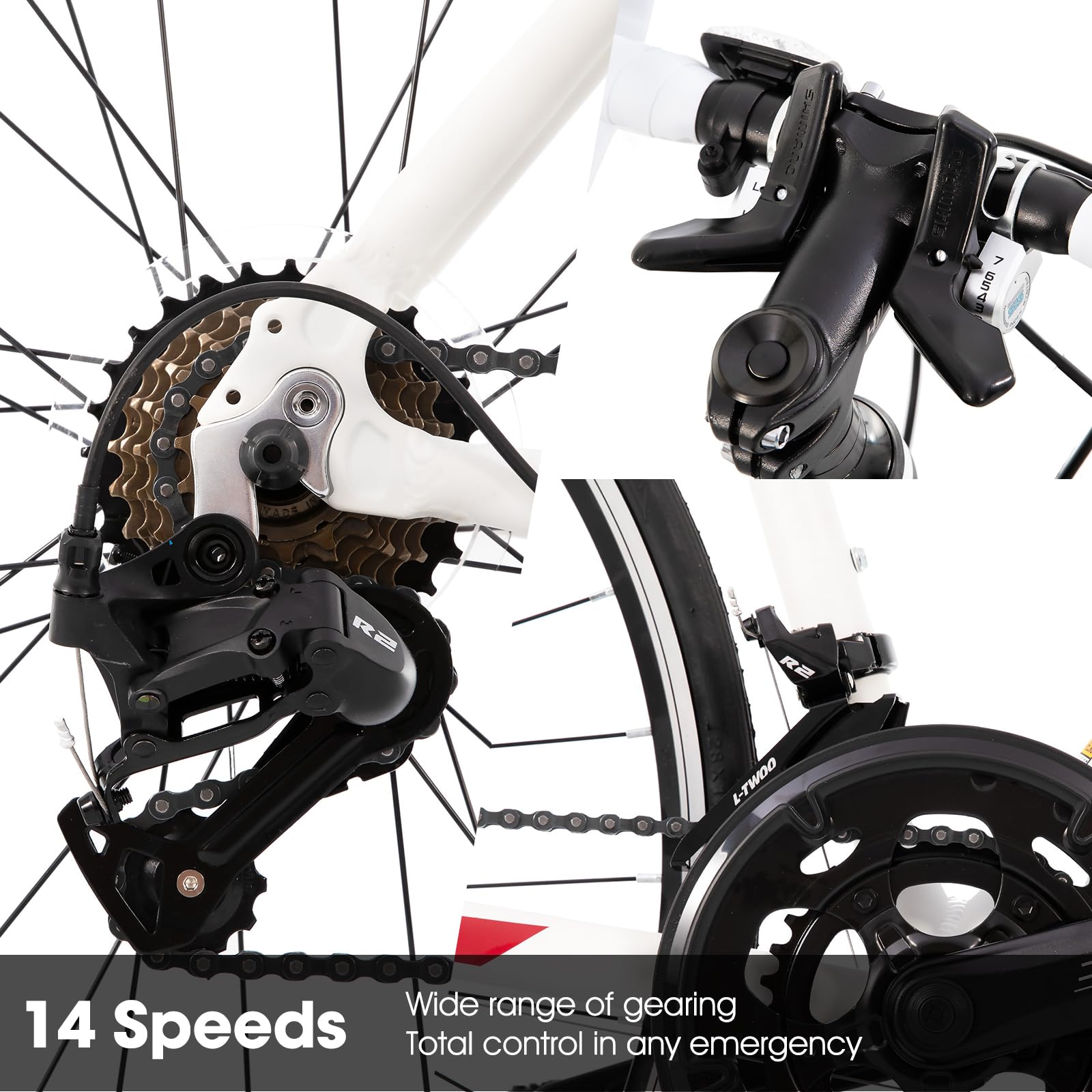 HILAND 700C Road Bike - 14 Speed Lightweight Aluminum Frame Racing Bicycle for Men & Women | Perfect for Commuting, Fitness Training & Outdoor Cycling Adventures
