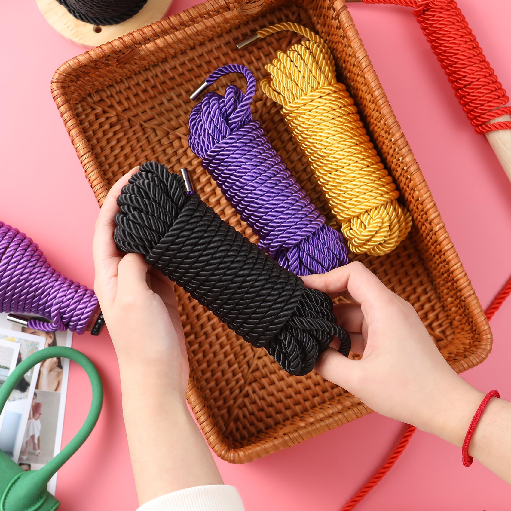 Premium BDSM Bondage Shibari Rope Kit - 32ft 8MM Soft Cotton Restraint Set for Beginners (Black/Purple) | Adult Fetish Toys for Couples, Women & Men | Perfect for Bedroom Play, Sensual Exploration & Kink Scenes