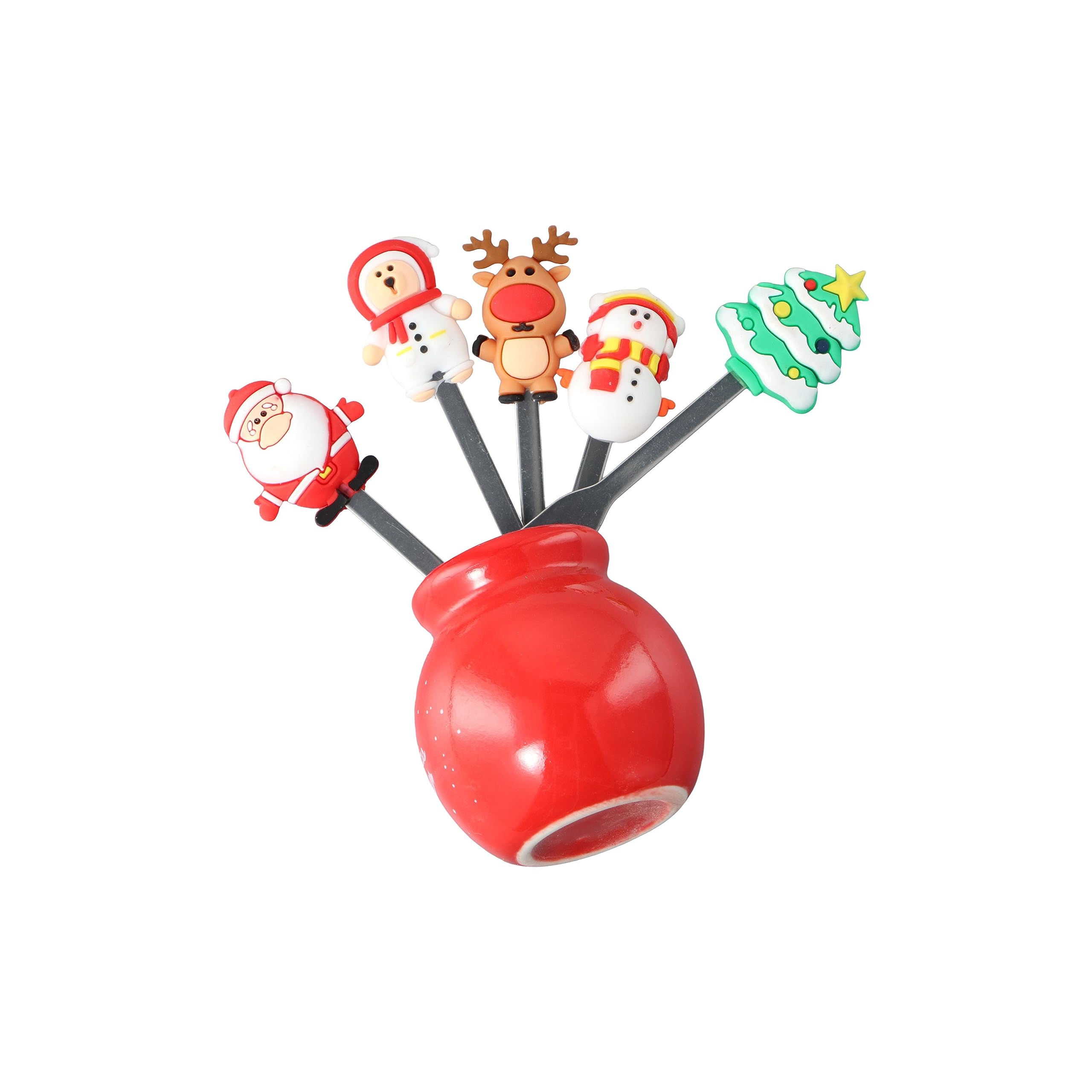Premium Stainless Steel Food Picks with Ceramic Jars - Cute Cartoon Animal Fruit Forks with Silicone Handles for Cheese, Appetizers, Party Platters & Holiday Gatherings (Christmas, Thanksgiving, Birthday Celebrations)