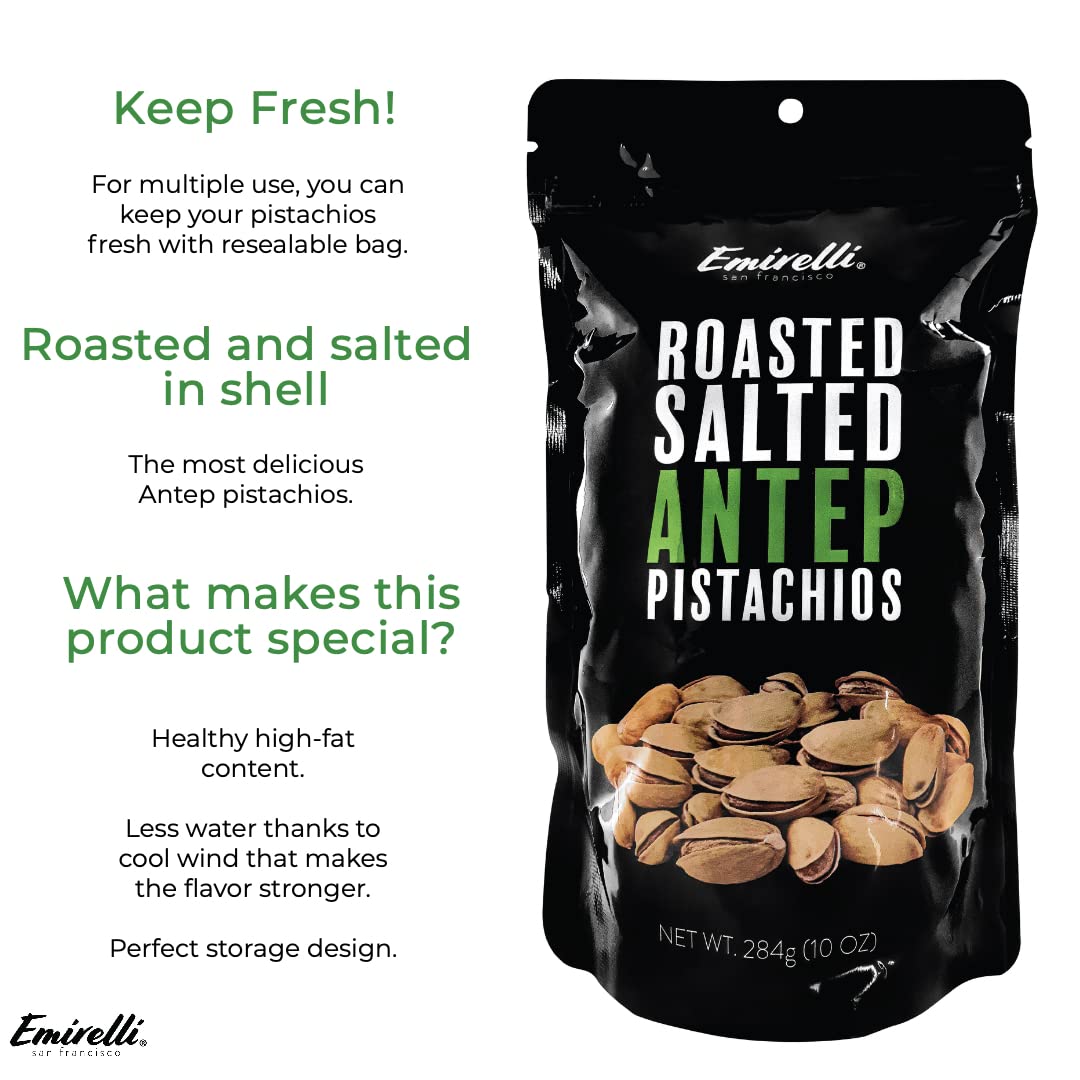 Premium Turkish Antep Pistachios in Shell - Roasted & Salted, Non-GMO, Gluten-Free, Vegan Healthy Snacks - Resealable Bag for Freshness (Pack of 6) - Perfect for Parties, Gifts & On-the-Go Snacking