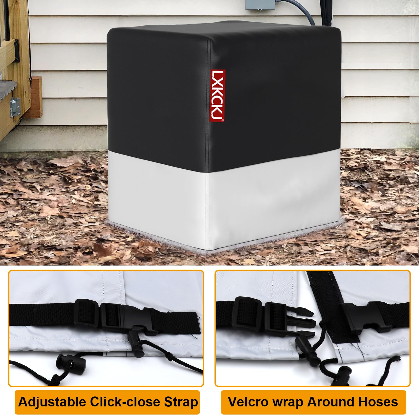 LXKCKJ 420D Waterproof Outdoor Air Conditioner Cover - Heavy Duty AC Protection for Window & HVAC Units (24''x24''x30'', Black & Silver) - Winter AC Cover for Condenser & Heat Pump - Perfect for Home, Office & Seasonal Storage