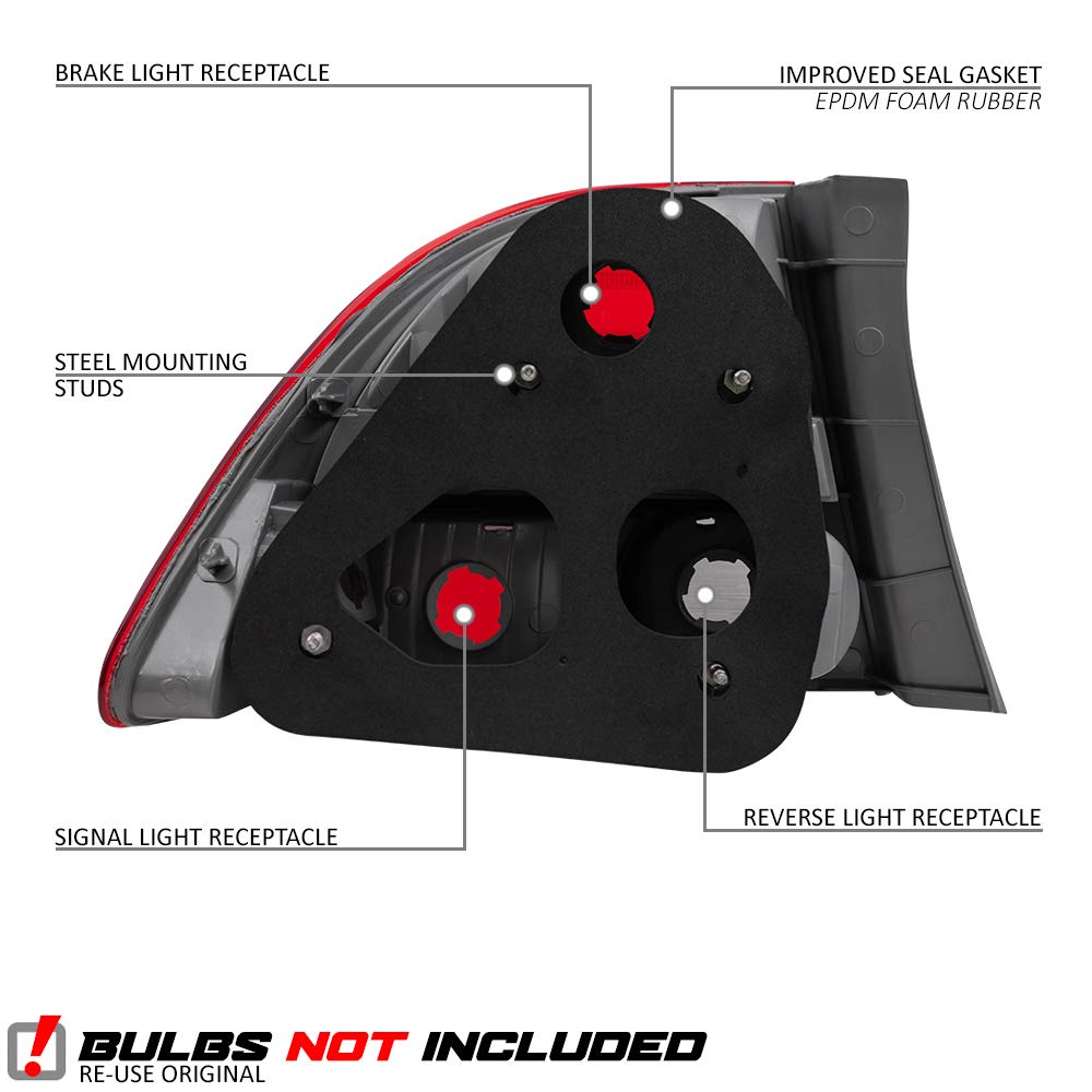 OE Style Halogen Tail Lights Assembly Replacement for 2006-2008 Honda Civic - Compatible with HO2800166 HO2801165 33551SNAA01 33501SNAA02 - Perfect for Night Driving & Car Customization