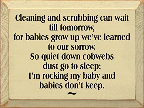 Wooden Sign - Cleaning And Scrubbing Can Wait Till Tomorrow... (Cream) | Rustic Farmhouse Decor for Kitchen, Bathroom & Laundry Room | Funny Housewarming Gift for Women & Homeowners