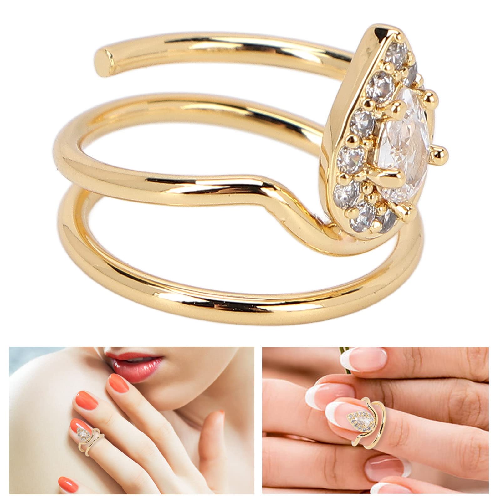 Elegant Rhinestone Fingertip Rings for Women - Sparkling Nail Jewelry for Parties, Weddings & Special Occasions (3054g)