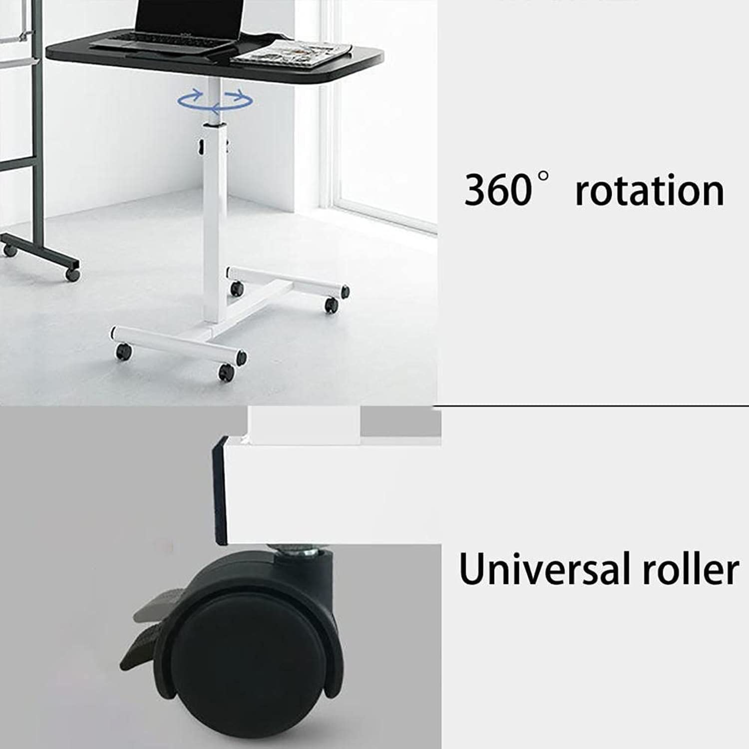 Adjustable Overbed Table with Wheels - Rolling Laptop Desk, Hospital Tray Table & Side Table for Sofa or Chair - Height and Angle Adjustable for Reading, Eating, Working - Perfect for Bedroom, Hospital, Office, and Home Use