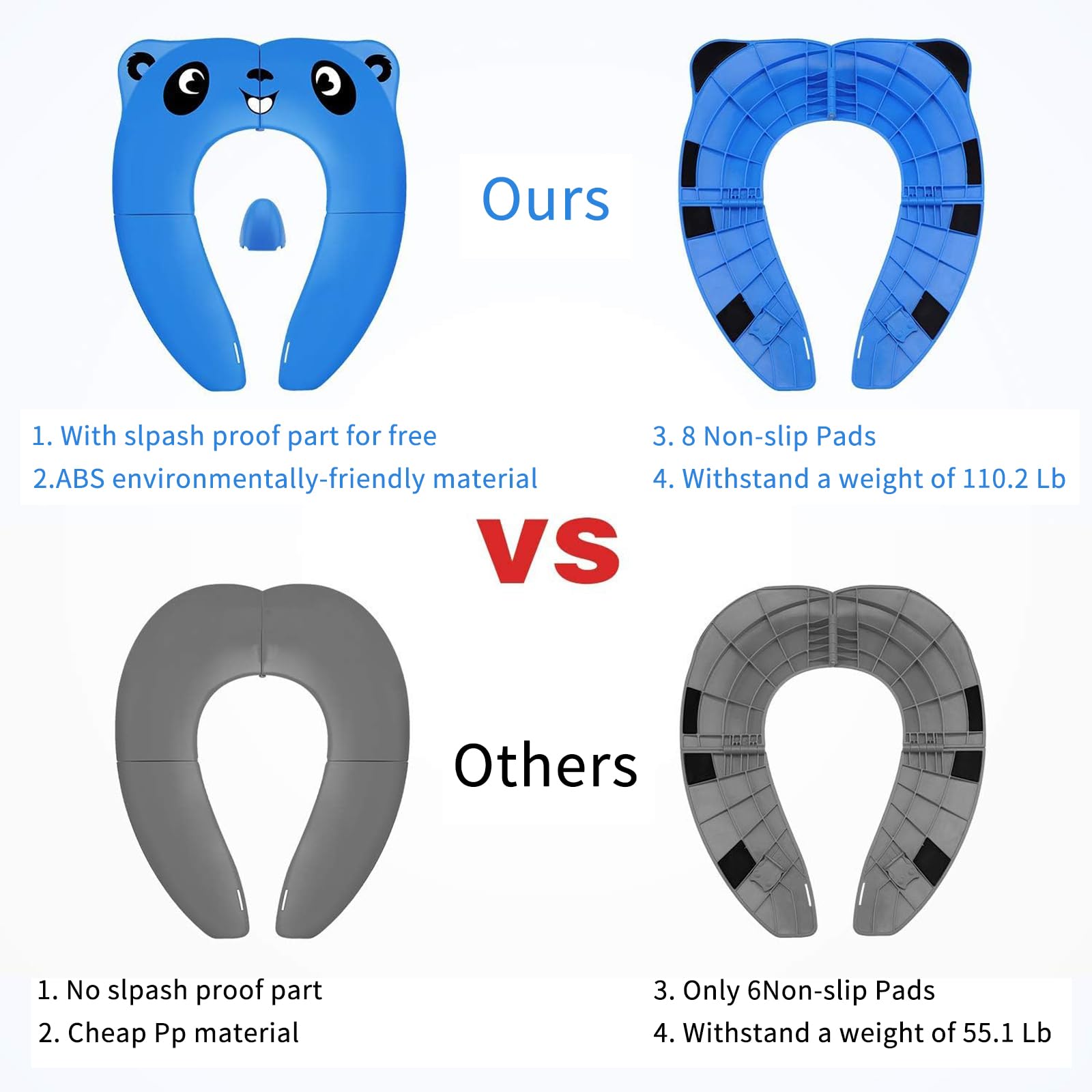 DILSIAI Panda Silicone Travel Potty Seat for Kids - Foldable Portable Toilet Training Seat with Non-Slip Design for Toddlers (Blue) - Perfect for Airplane, Car & Outdoor Use