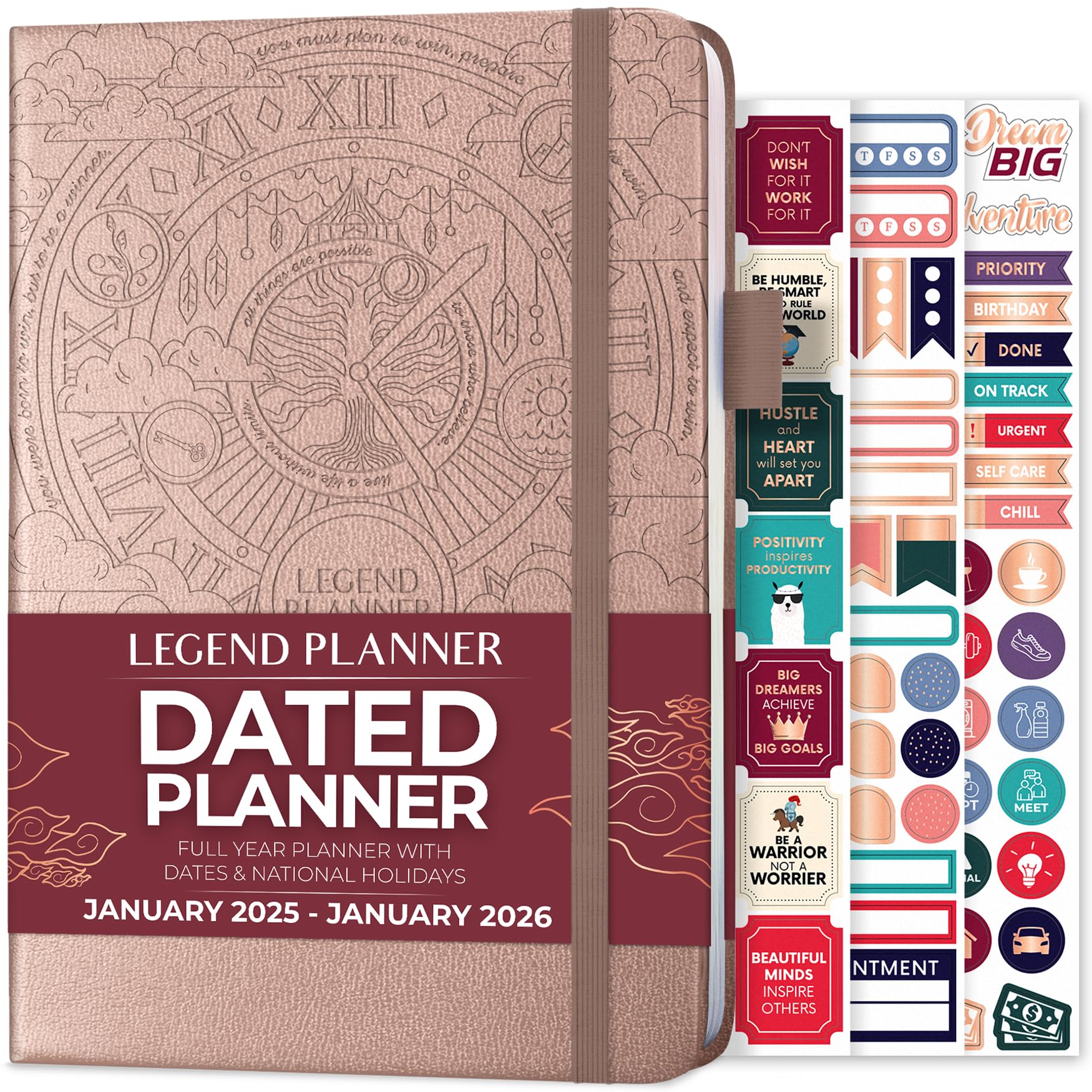 Legend Planner 2025-2026: Dated Weekly & Monthly Goal Planner - A5 Hardcover Productivity Journal & Organizer Notebook (Rose Gold) for Work, School & Personal Success