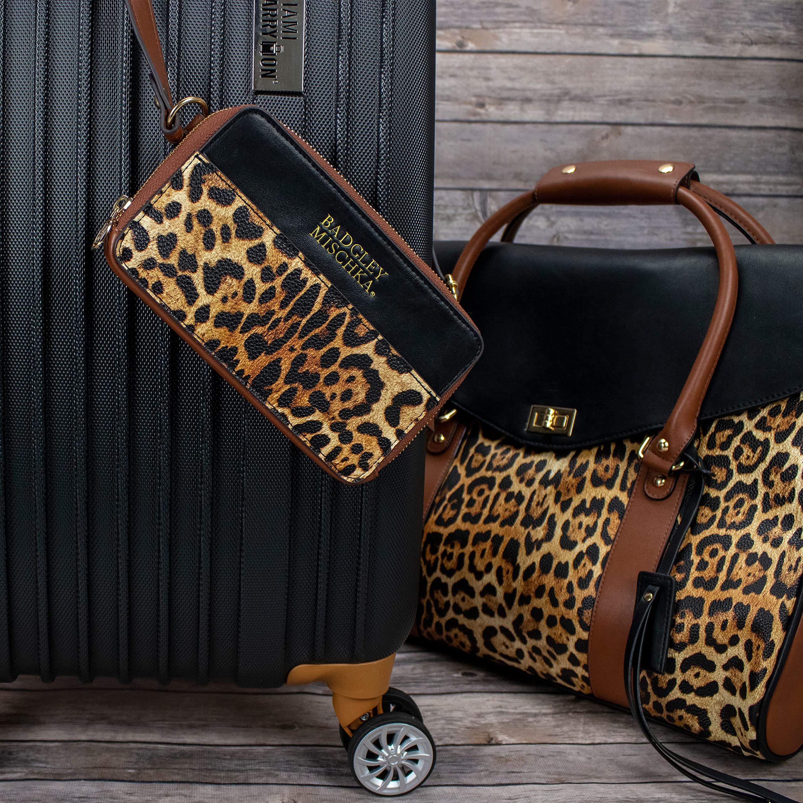 Badgley Mischka Leopard Print Weekender Tote Bag - Stylish Animal Print Carry-On Travel Bag for Women, Perfect for Weekend Getaways & Airplane Travel