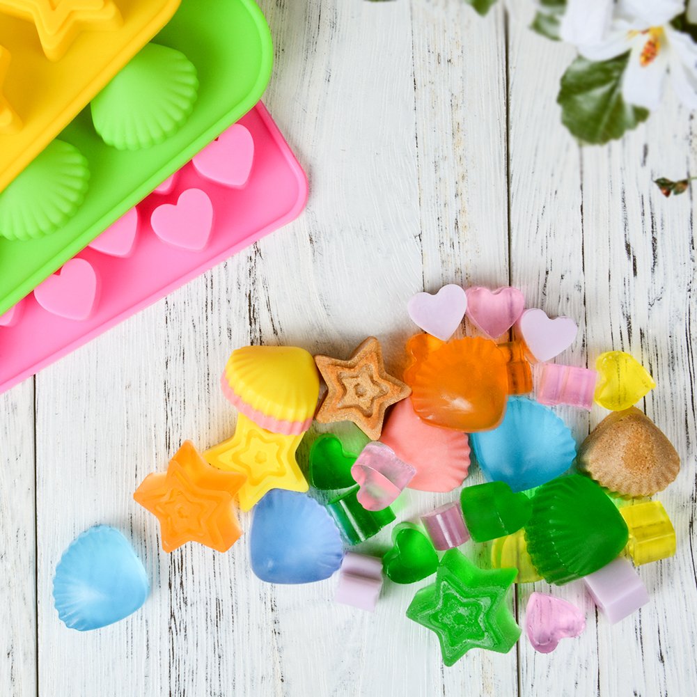 Premium Silicone Chocolate & Gummy Candy Molds Set - Nonstick Ice Cube Tray with Hearts, Stars & Shell Shapes for DIY Desserts, Party Treats & Baking Decorations