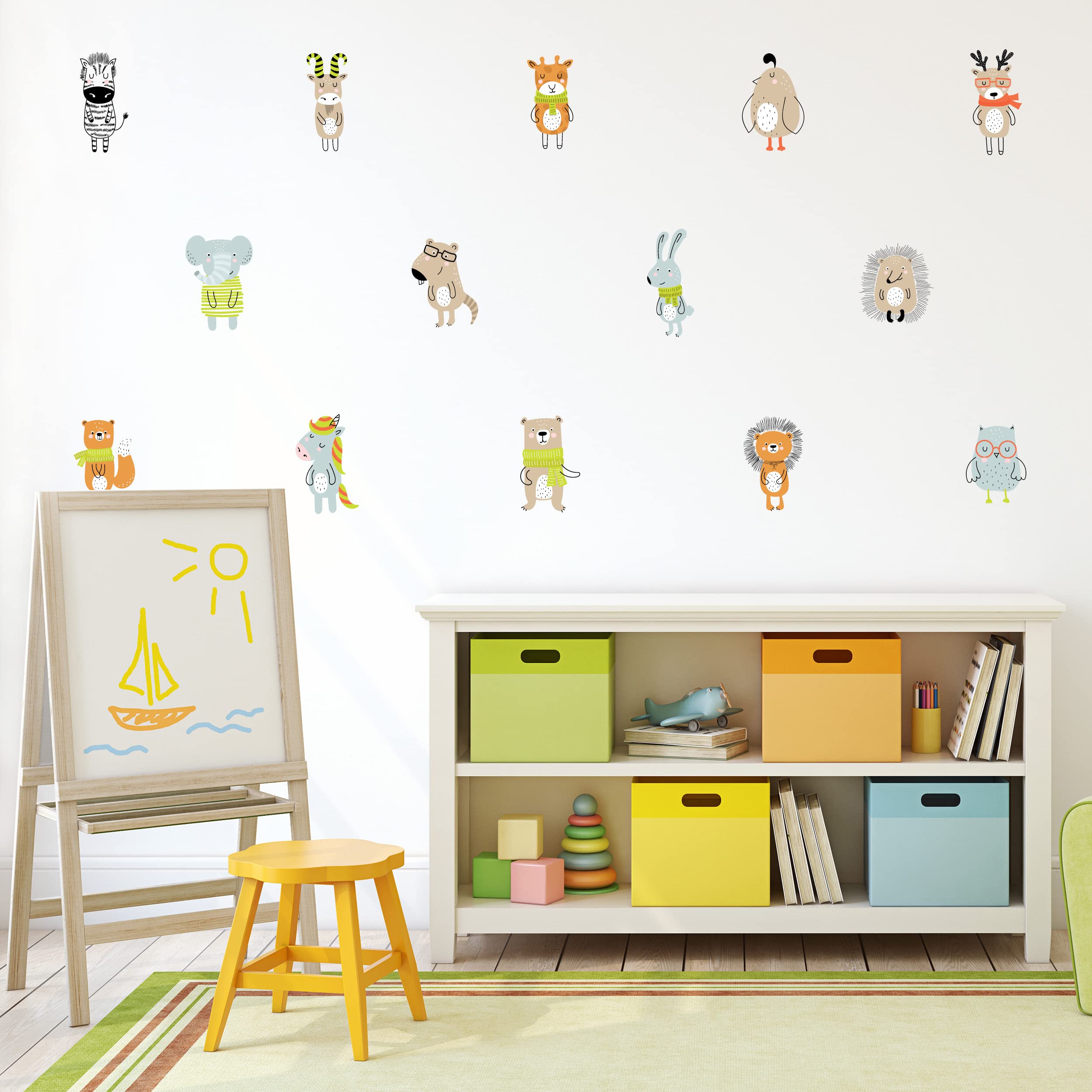Cute Cartoon Animal Wall Decals - Set of 18 Removable Peel & Stick Wall Stickers for Nursery, Bedroom, Bathroom & Classroom Decor | Perfect for Kids' Rooms, Playrooms & DIY Home Decoration