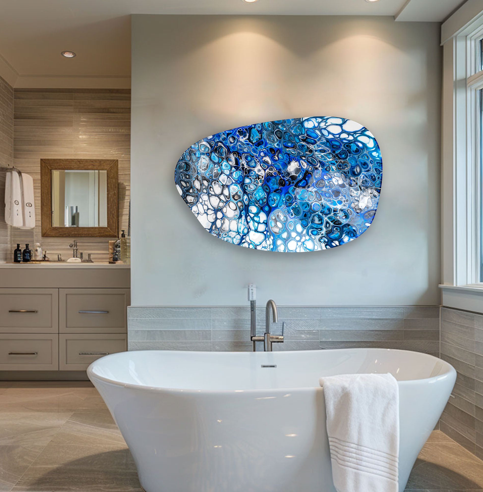 Blue Abstract Glass Wall Art - Modern Home Decor for Living Room, Bedroom & Office - Handmade Aesthetic Glass Artwork