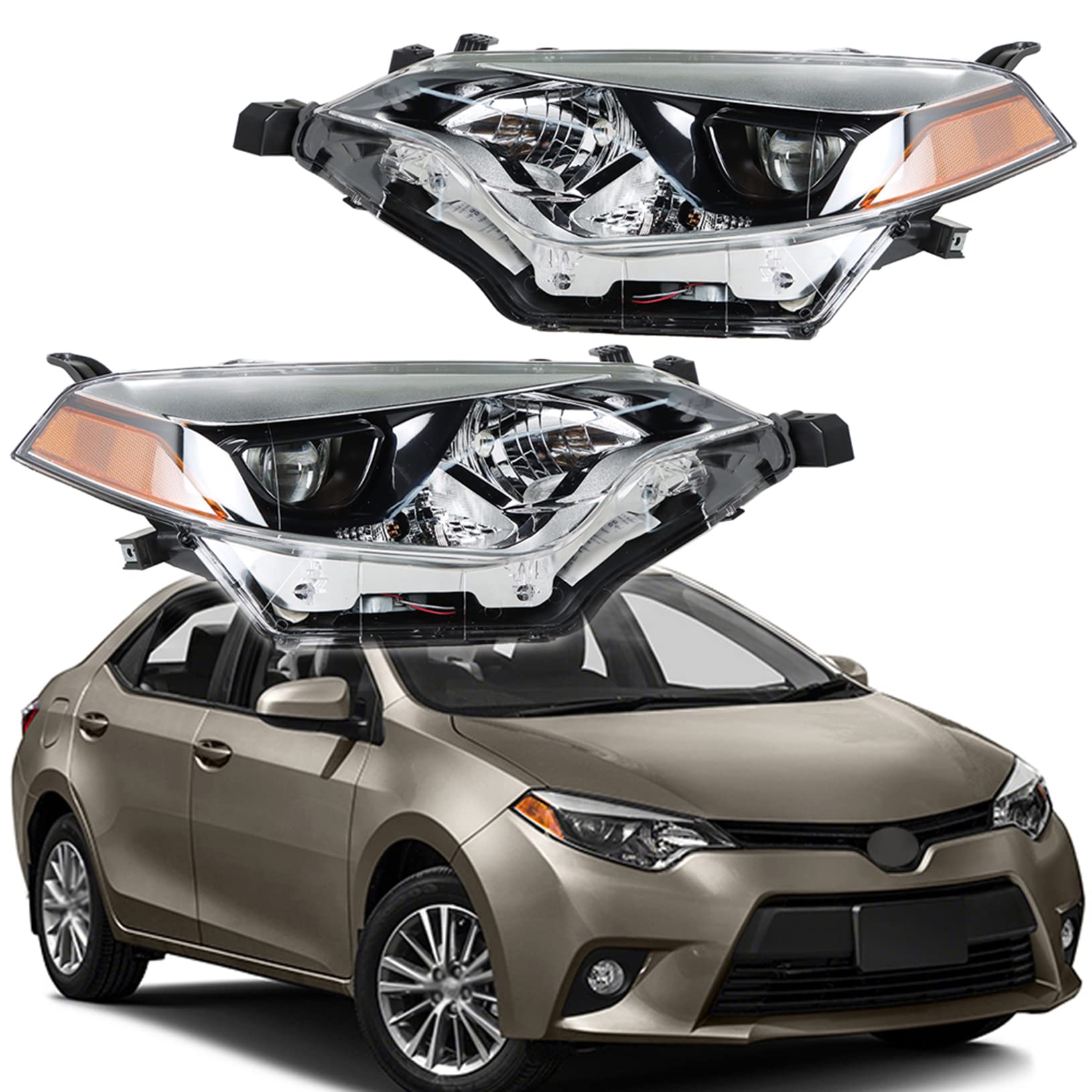 LABLT Halogen Headlight Assembly Replacement Pair - Left & Right Side for 2014-2016 Toyota Corolla (Driver & Passenger) | Durable Headlamps for Night Driving & Foggy Conditions