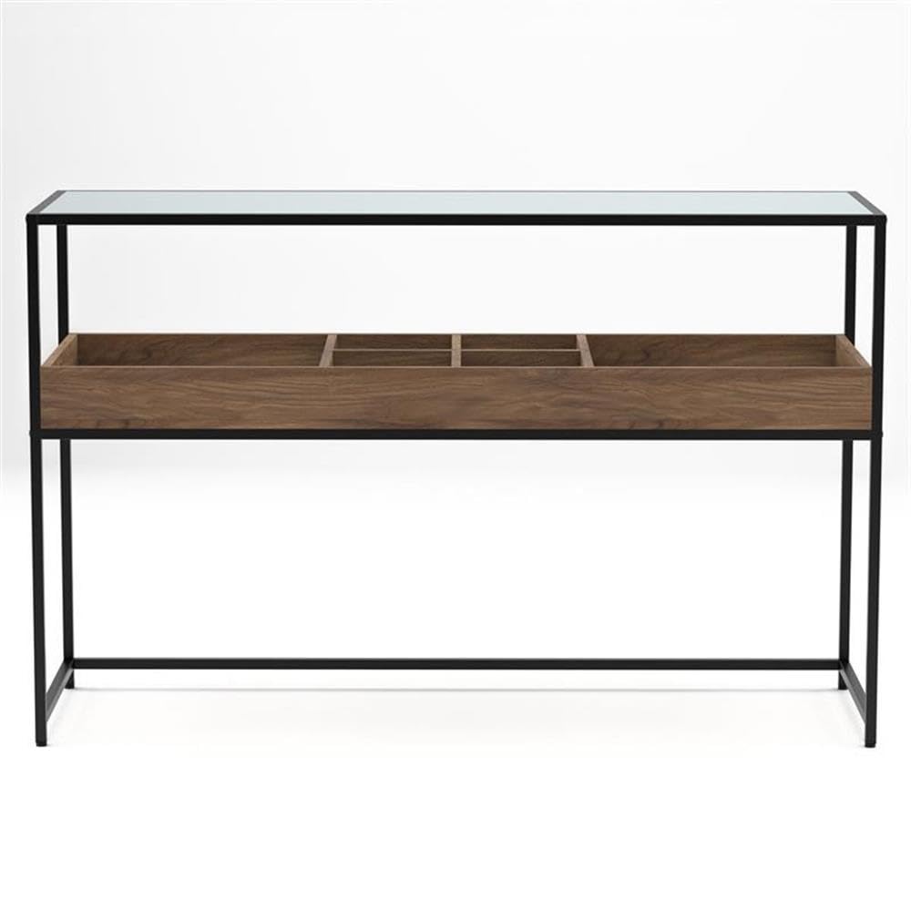 Furniture of America Jeska Rustic Metal Sofa Table with Storage in Matte Black - Rustic End Table for Living Room, Entryway & Bedroom