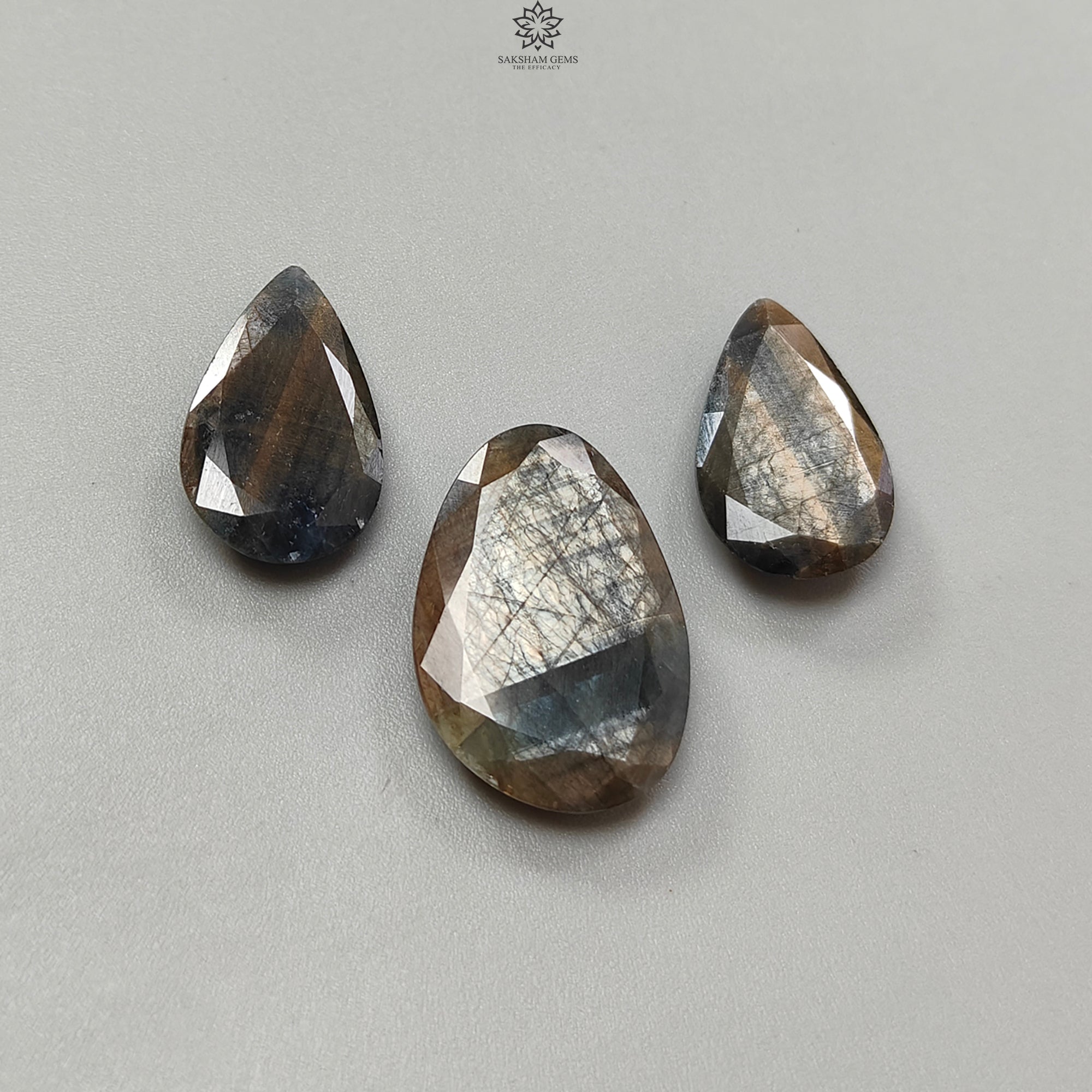 Natural Untreated Golden Brown Chocolate Sapphire Gemstone - 54.00cts Faceted Cut Pear Shape (22.5*14mm to 26.5*18mm) 3pc Set for Jewelry Making, Engagement Rings & Luxury Gifts