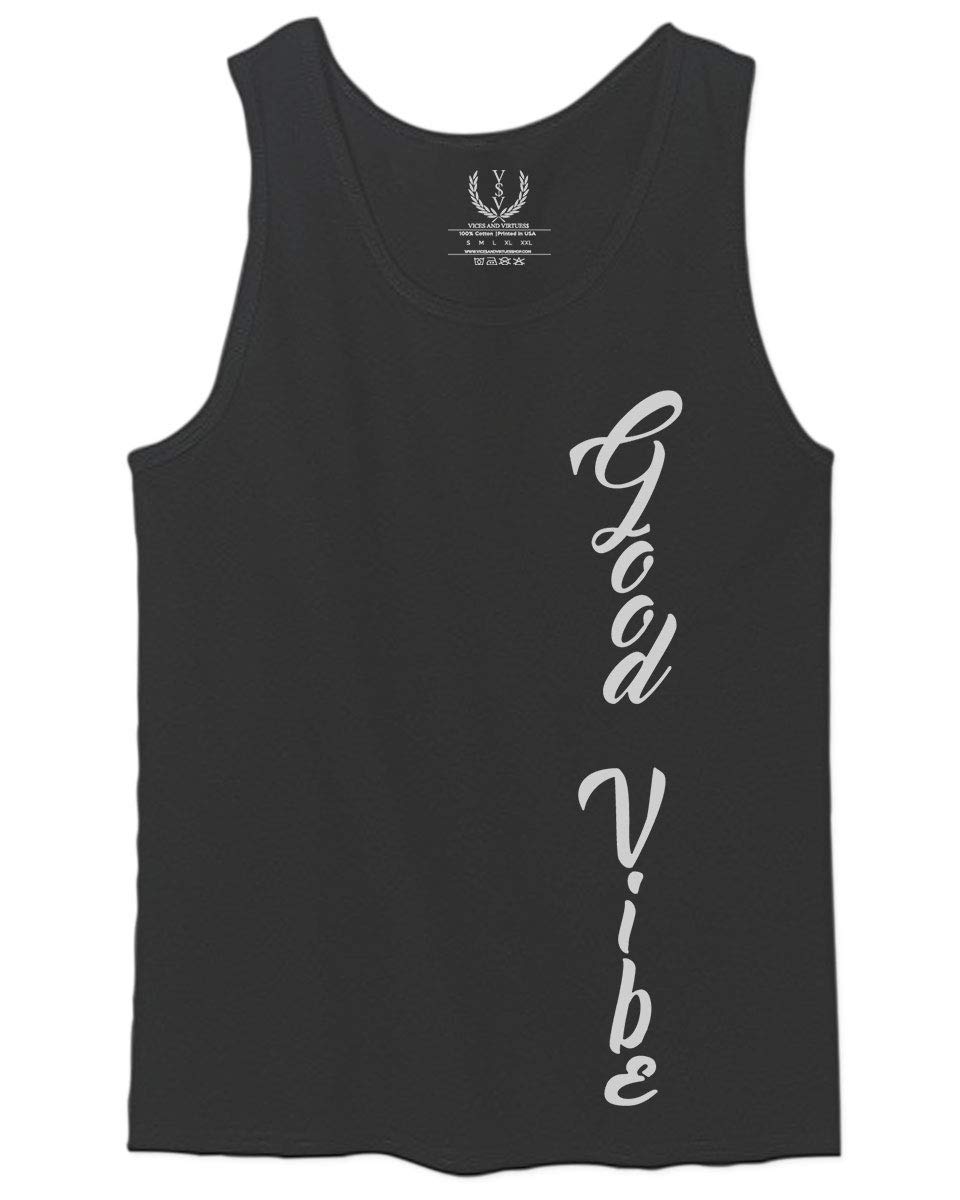 Cool Vintage Hipster Graphic Men's Tank Top - Shaka Hand & Good Vibes Font Design - Perfect for Beach, Music Festivals & Casual Summer Outfits
