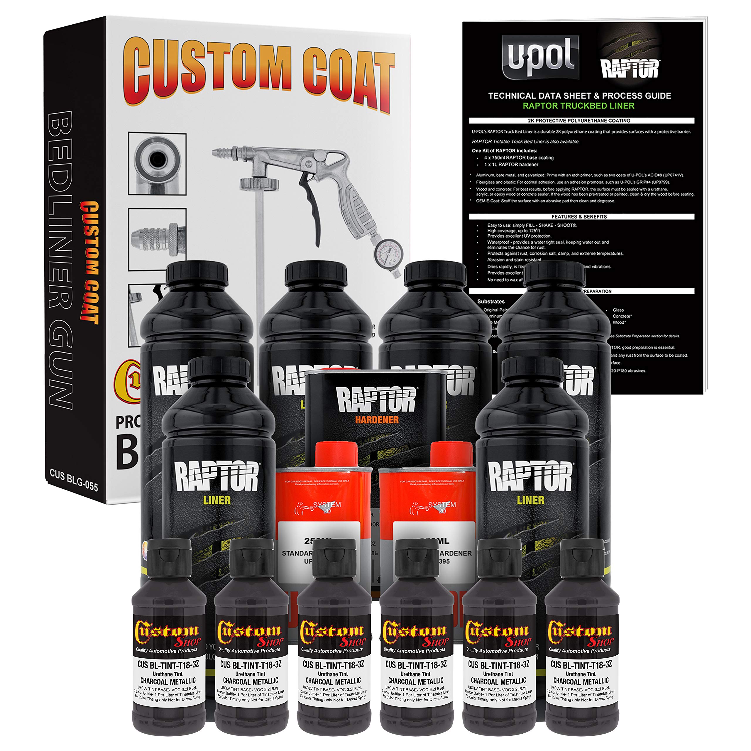 Custom Shop Charcoal Metallic Urethane Spray-On Truck Bed Liner Kit with Spray Gun & Regulator - 6 Liters (1.6 Gallon) | DIY Vehicle Protection for Pickup Trucks, SUVs & Trailers