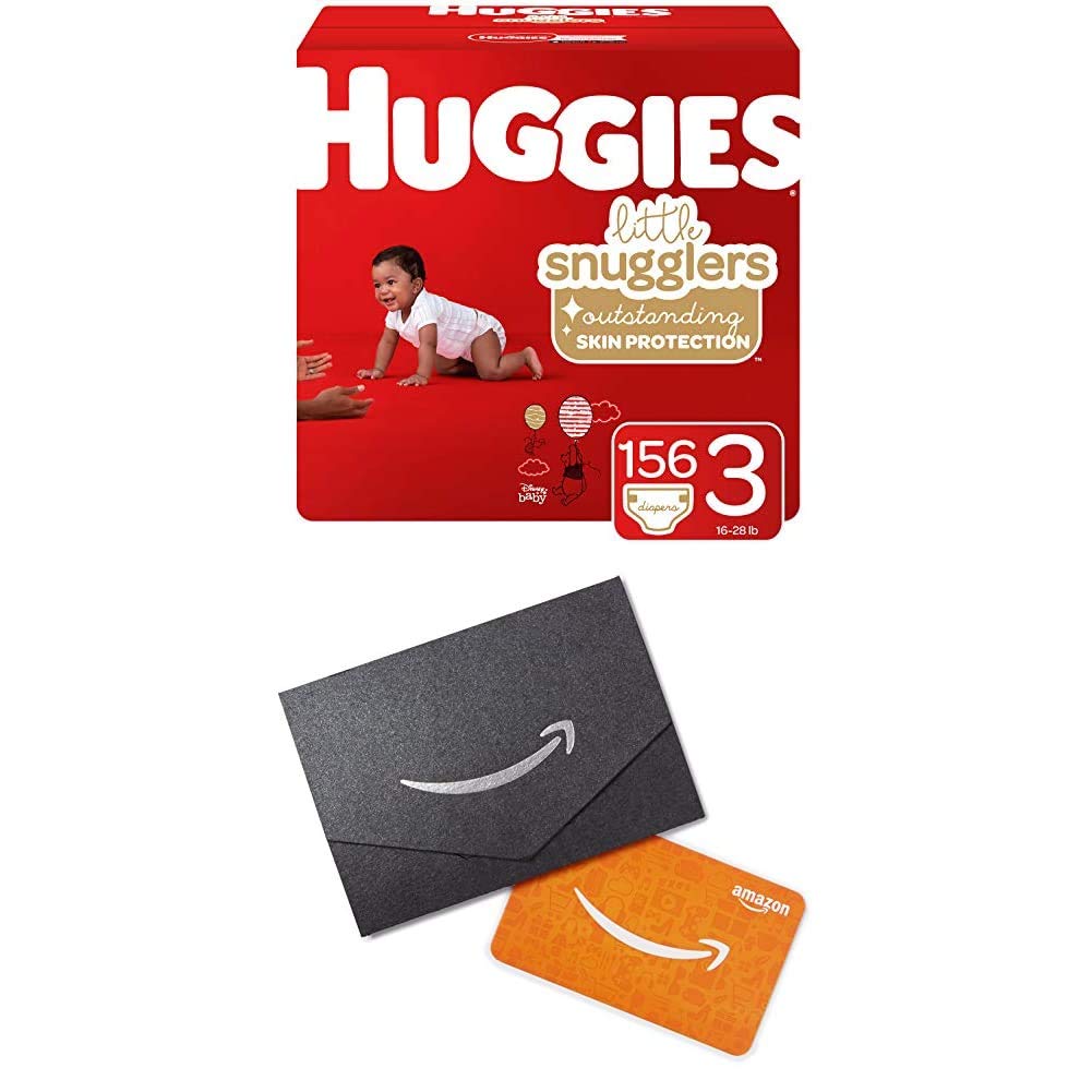 Huggies Little Snugglers Baby Diapers Size 3 (156 Count) - 2 Pack with Free Gift Card | Ultra Soft & Hypoallergenic for Newborns | Day & Night Protection for Sensitive Skin | Perfect for Travel & Nursery Essentials