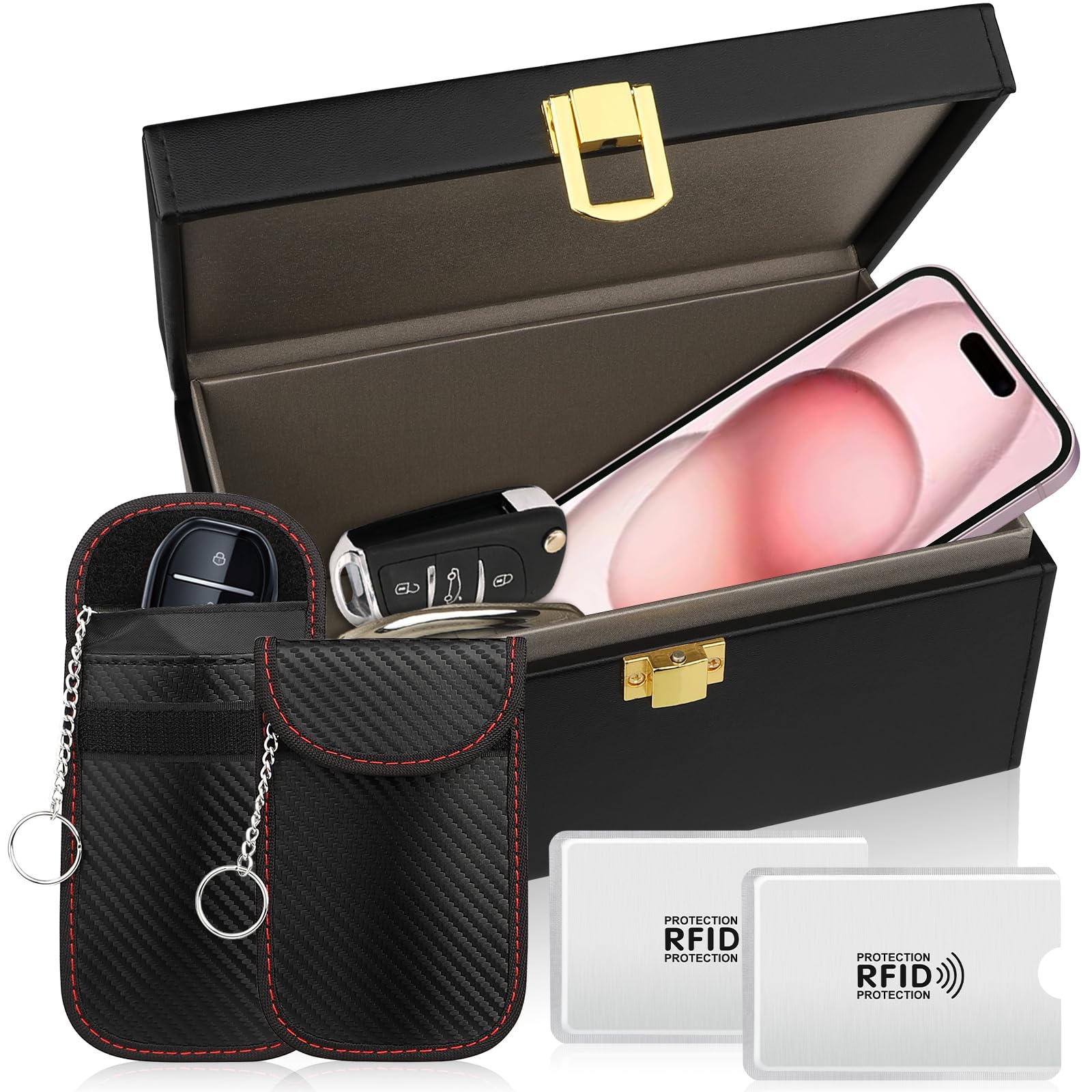 Upgraded Faraday Box with 2 Faraday Pouches - Signal Blocking Key Fob Protector for Car Keys & Phones | Anti-Theft RFID Blocker for Keyless Entry Vehicles | Perfect for Travel, Home Security & Electronic Protection