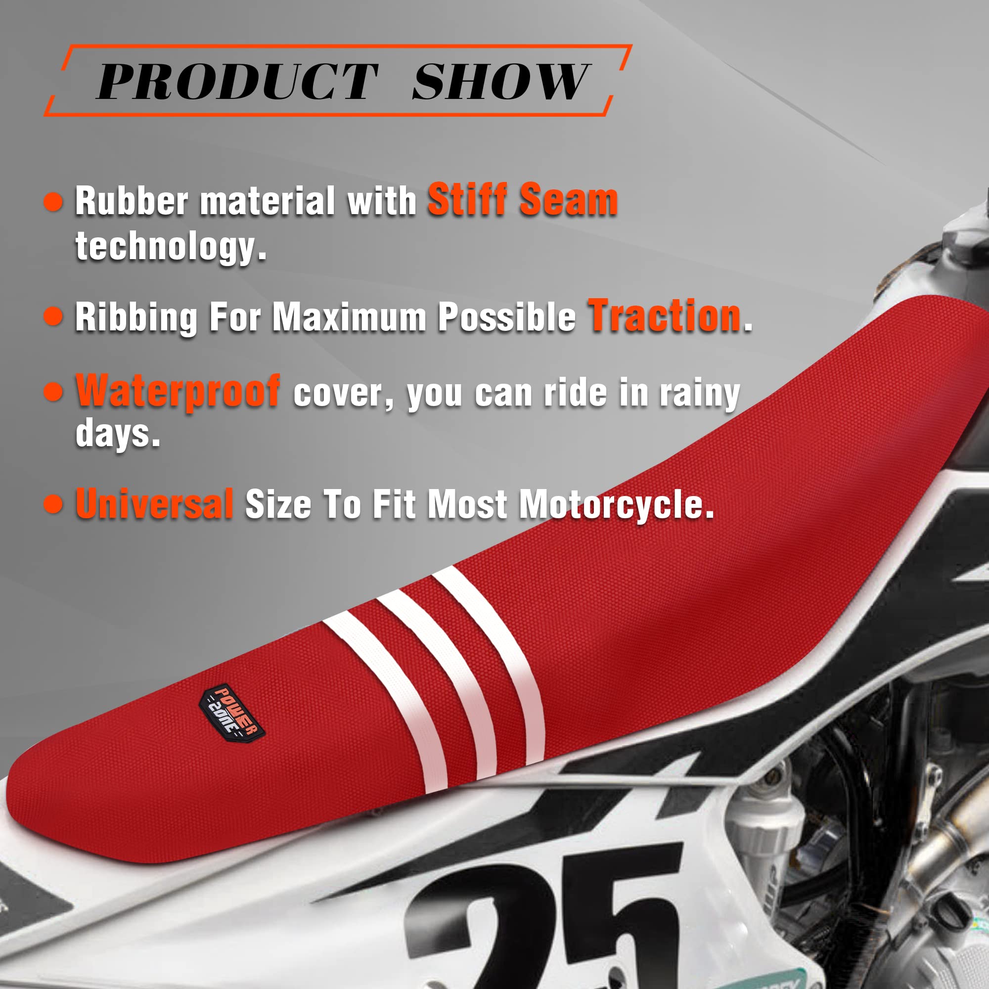 Non-Slip Dirt Bike Seat Cover - Universal Motorcycle Seat Cover for Motocross & Enduro - Red & White Grip Design - Perfect for Off-Road Racing & Trail Riding