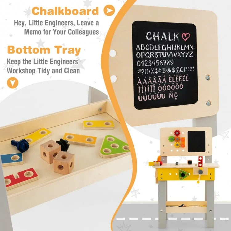 Best Wooden Pretend Play Workbench Set with Blackboard for Kids Ages 3+ - Perfect for Early Learning, Role Play & STEM Development at Home or Preschool