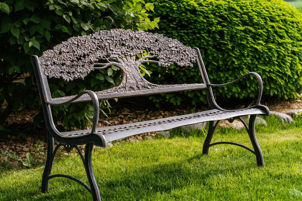 Handcrafted Outdoor Tree of Life Bench - Rustic Wooden Garden Bench for Patio, Backyard & Porch - Perfect for Relaxing, Meditation & Outdoor Decor