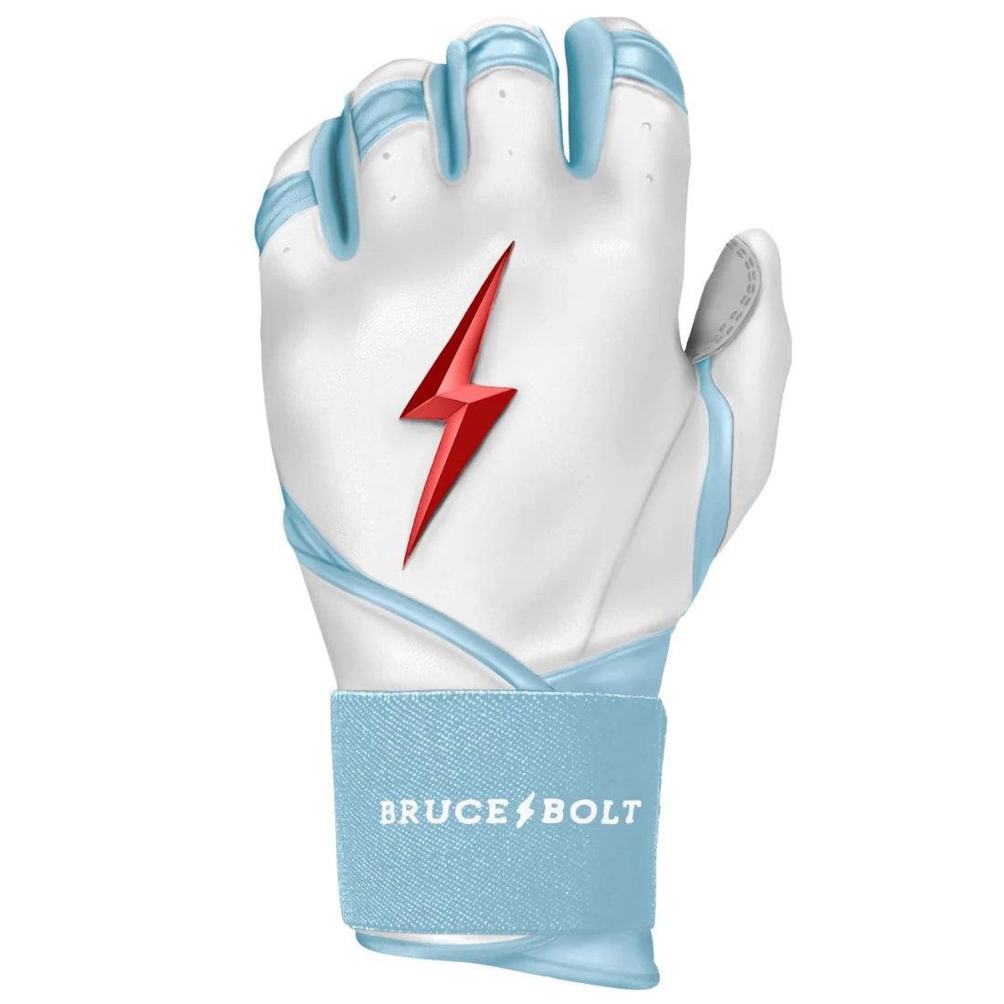 Bruce Bolt PREMIUM PRO Long Cuff Batting Gloves - White | Baseball & Softball Training Gloves for Hitting Practice & Games | Durable & Comfortable Batting Gloves for Players