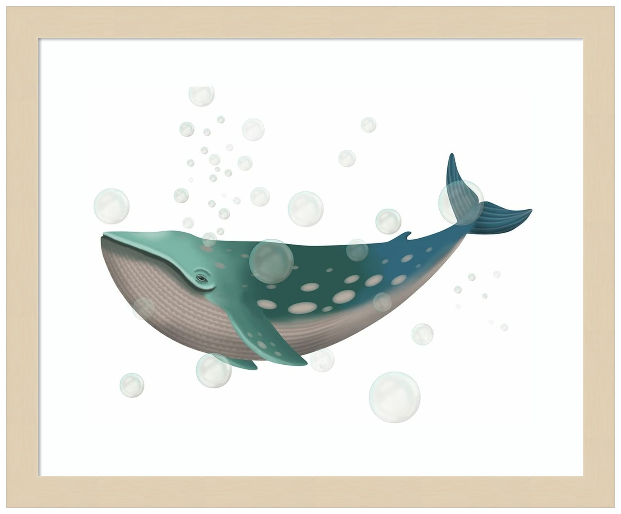 Amanti Art Wood Framed Whale Wall Art Print - 17x14 Inches, Natural Wood Frame - Ocean Themed Home Decor for Living Room, Bedroom & Office