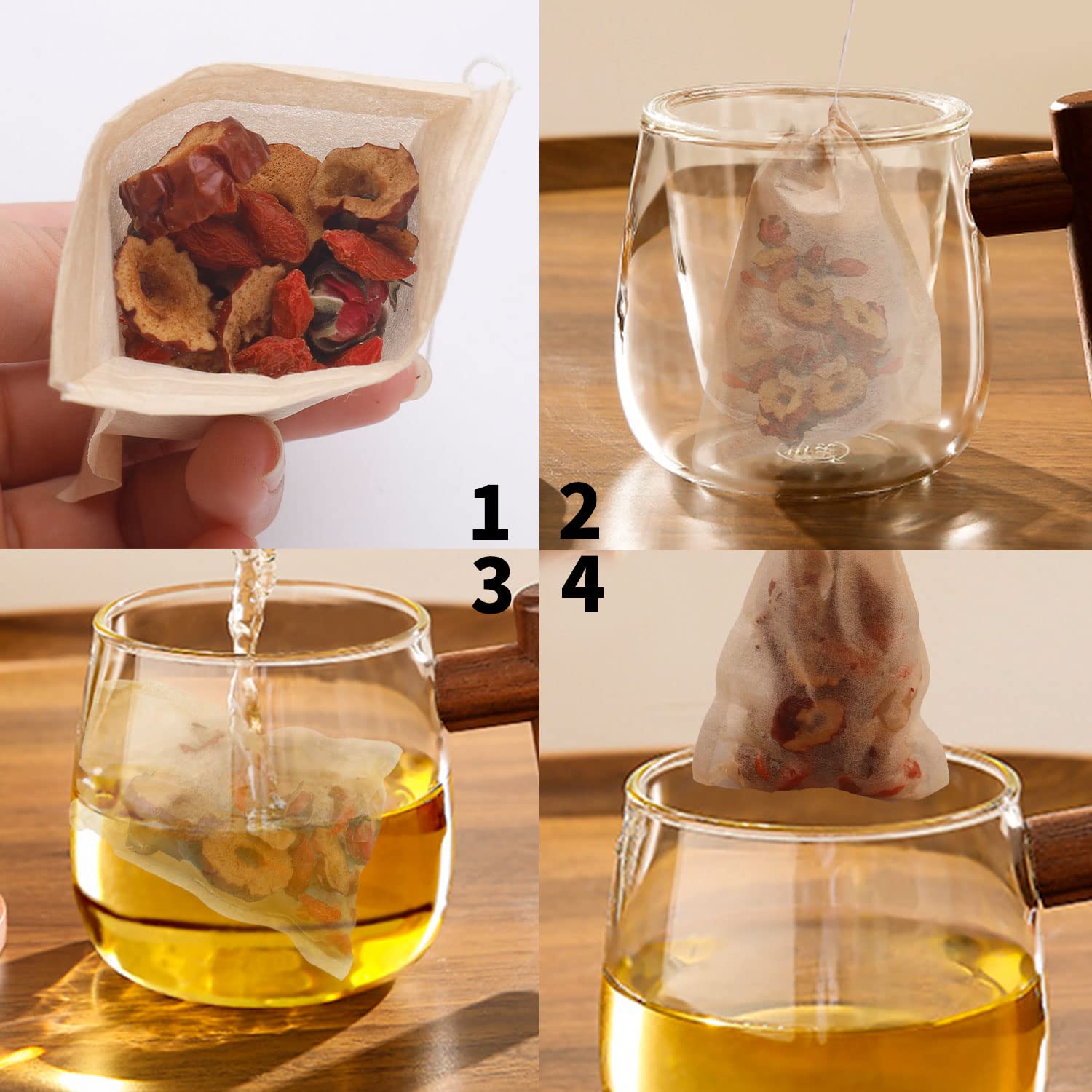 100 Pcs Unbleached Drawstring Tea Bags for Loose Leaf Tea & Coffee - 3.54 x 2.75 Inch Disposable Tea Filters - Perfect for Home Brewing, Office Use, and Travel