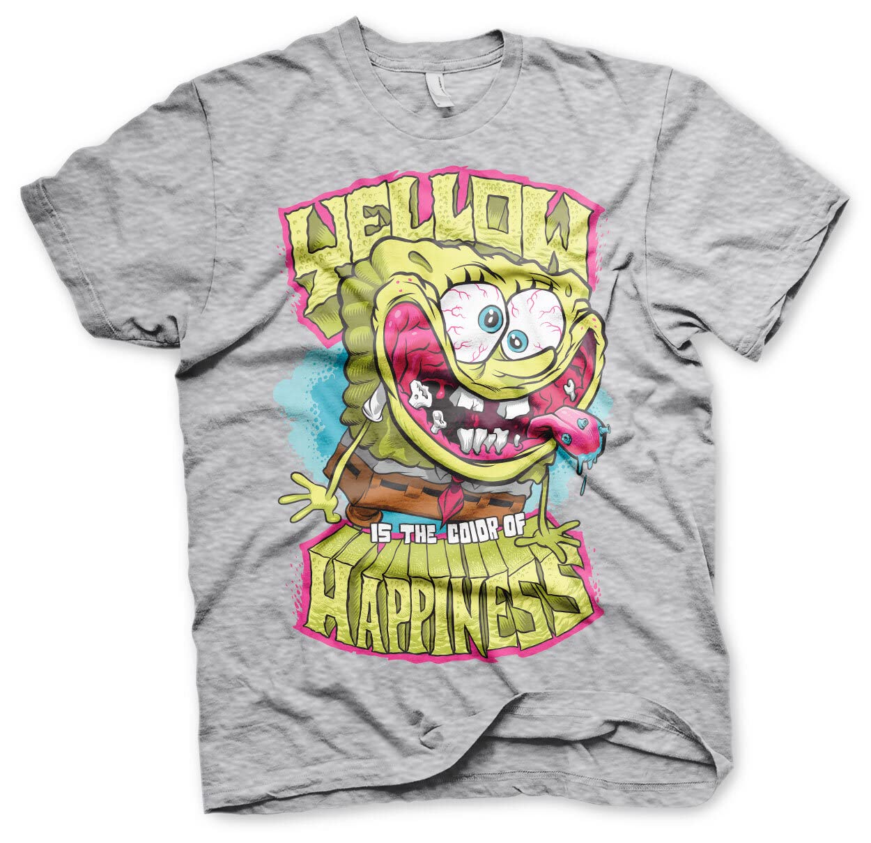 SpongeBob SquarePants Officially Licensed Yellow is The Color of Happiness Men's T-Shirt - Heather Grey, Medium - Casual Graphic Tee for Fans, Everyday Wear & Gift Giving