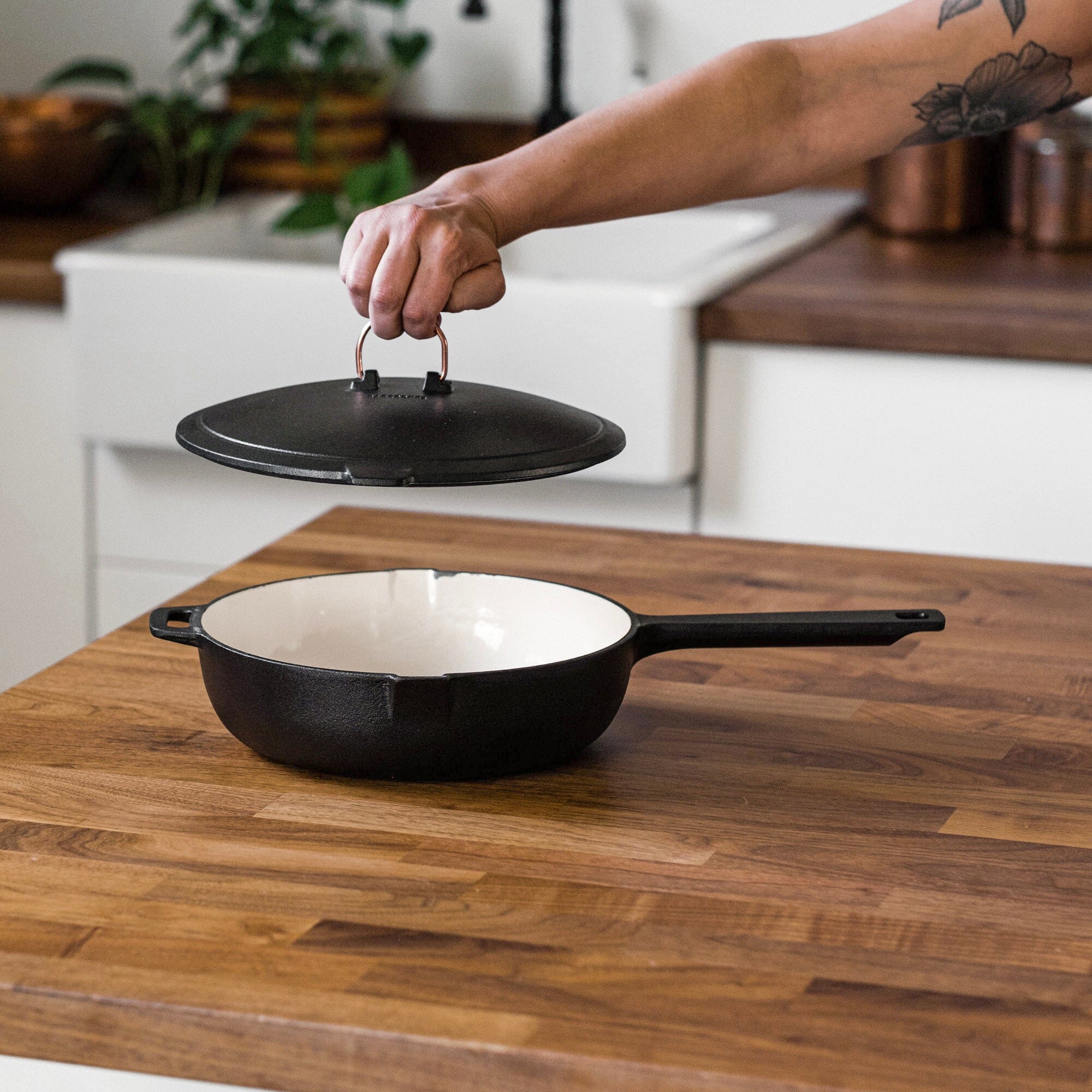 Premium Enamel Lined Cast Iron Skillet - 10.25 Inch Non-Stick Oven Safe Cookware for Stovetop, Grill & Camping - Perfect for Searing, Baking & Outdoor Cooking