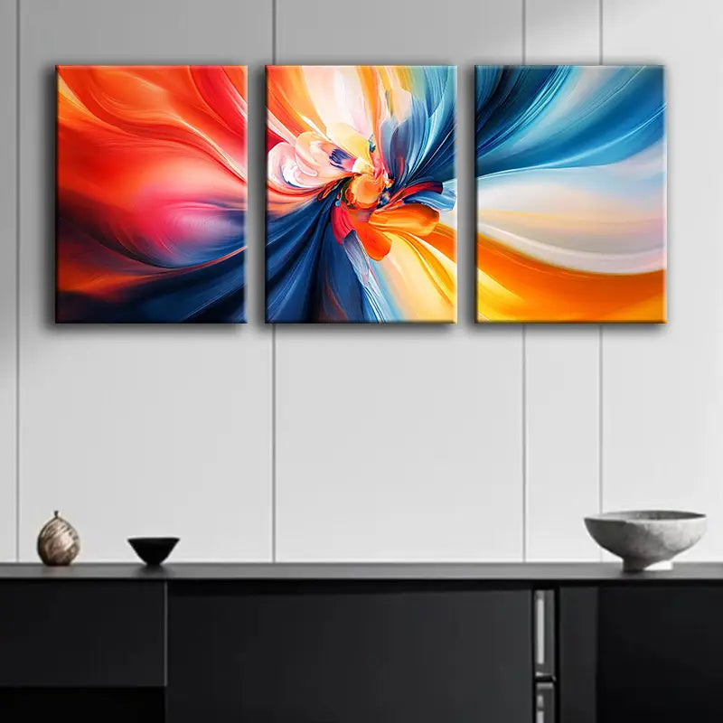 3-Piece Swirling Vortex of Colors Metal Wall Art - Ready to Hang Abstract Canvas Prints for Living Room, Bedroom & Office Decor