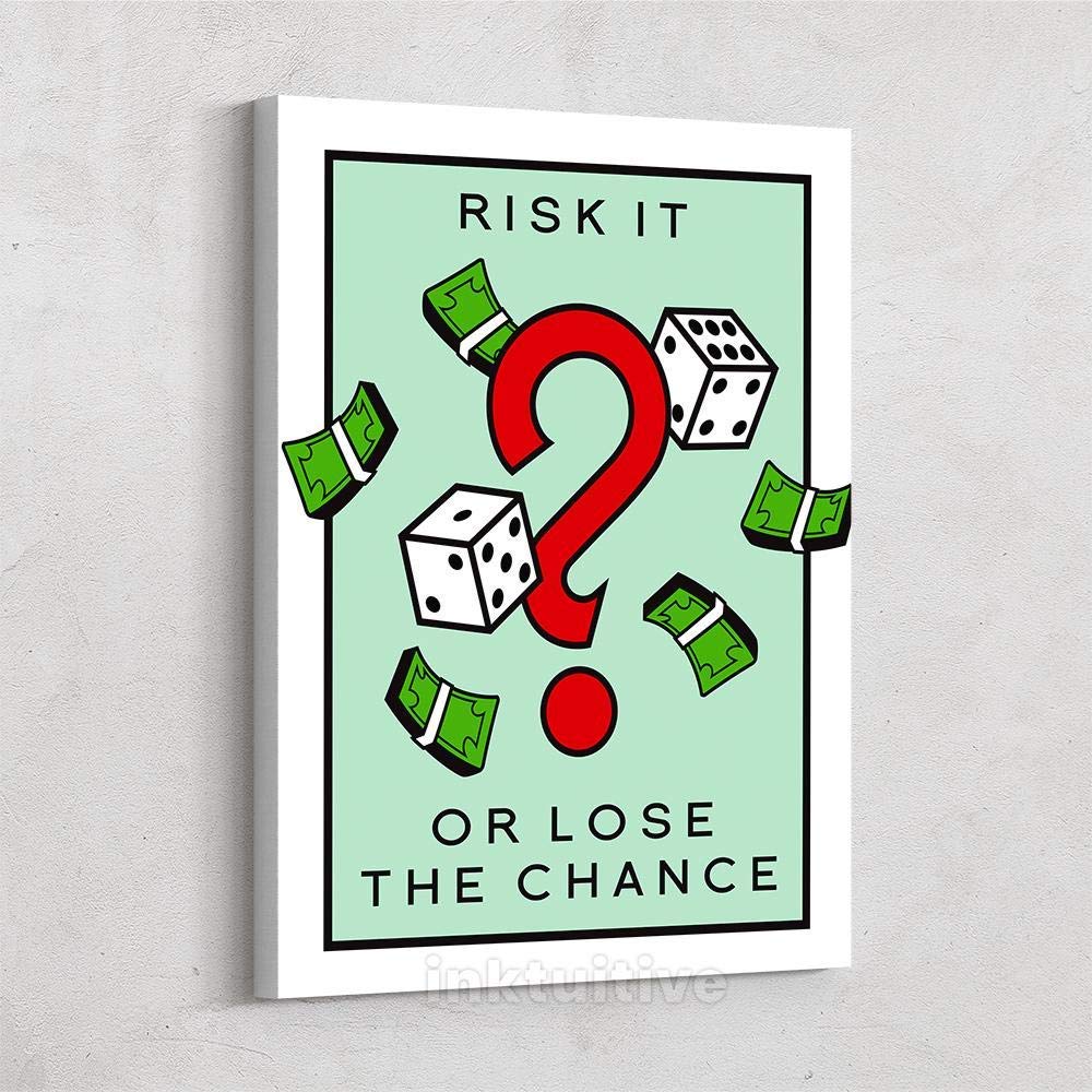 Inktuitive 'Take The Chance' Motivational Wall Art - 40x30 Premium Framed Canvas Print for Living Room & Office Decor | High Resolution Large Monopoly Money Inspired Artwork | Perfect for Home, Office & Game Room Decor